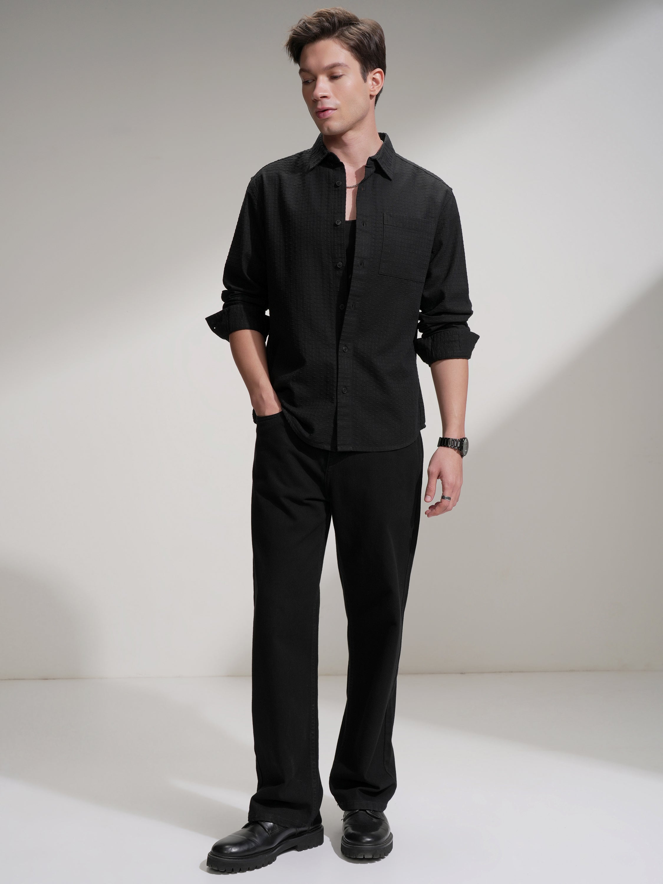 Highlander Men Black Checked Relaxed Fit Casual Shirt - Black - Image 2