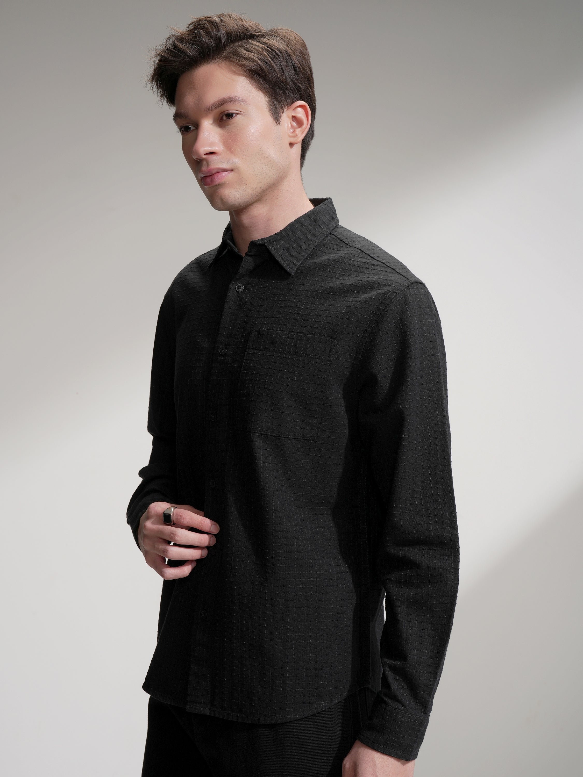 Highlander Men Black Checked Relaxed Fit Casual Shirt - Black - Image 4