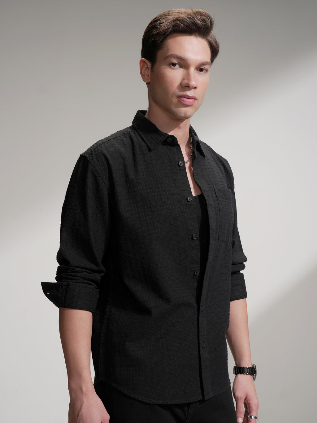 Highlander Men Black Checked Relaxed Fit Casual Shirt - Black - Image 6
