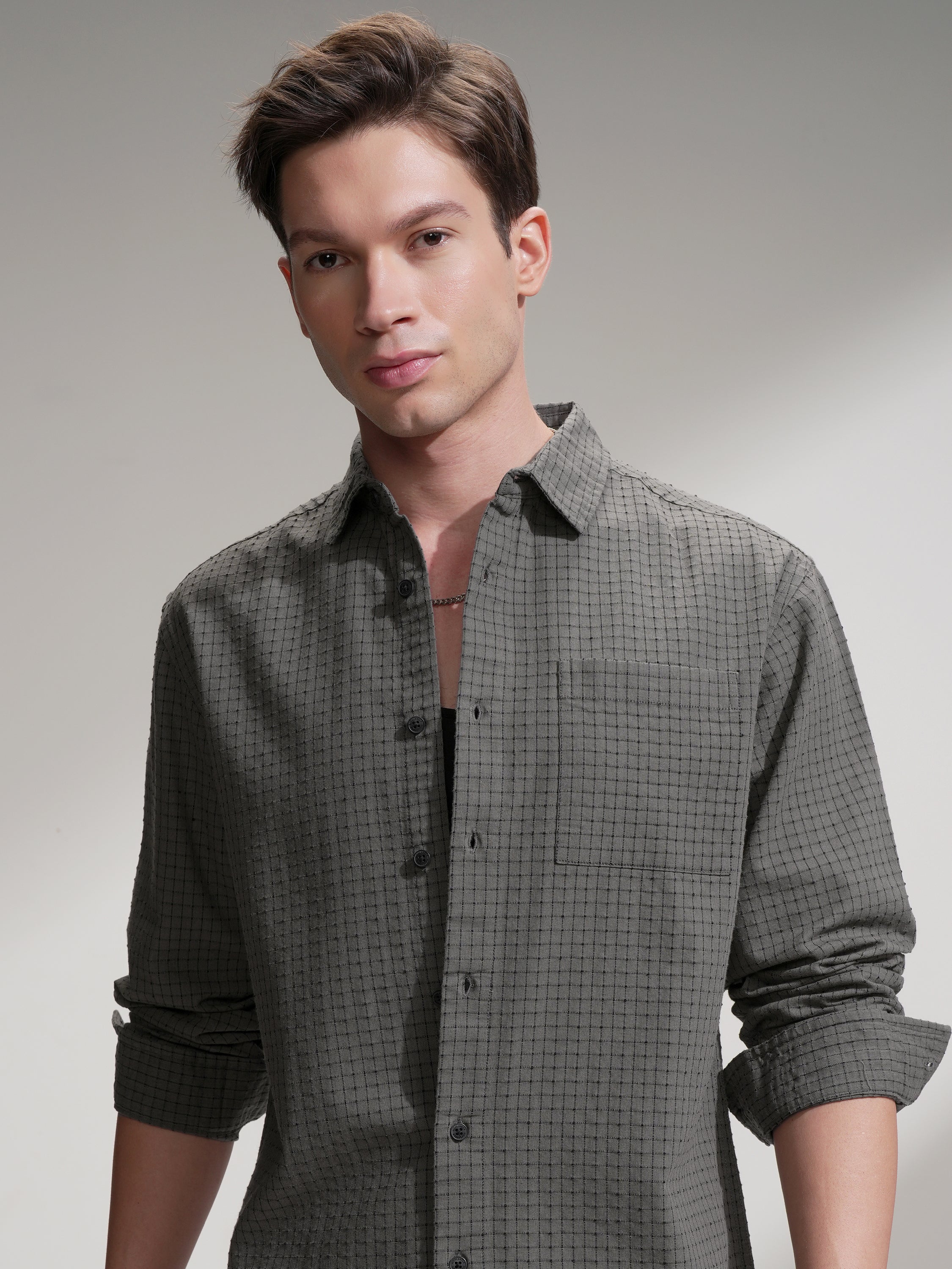 Highlander Men Olive Checked Relaxed Fit Casual Shirt - Olive - Image 1