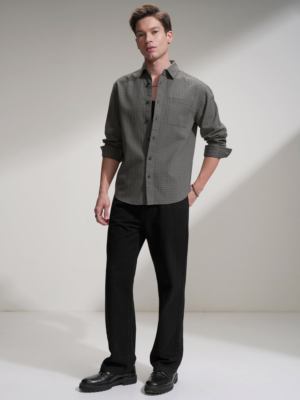 Highlander Men Olive Checked Relaxed Fit Casual Shirt - Olive - Image 2