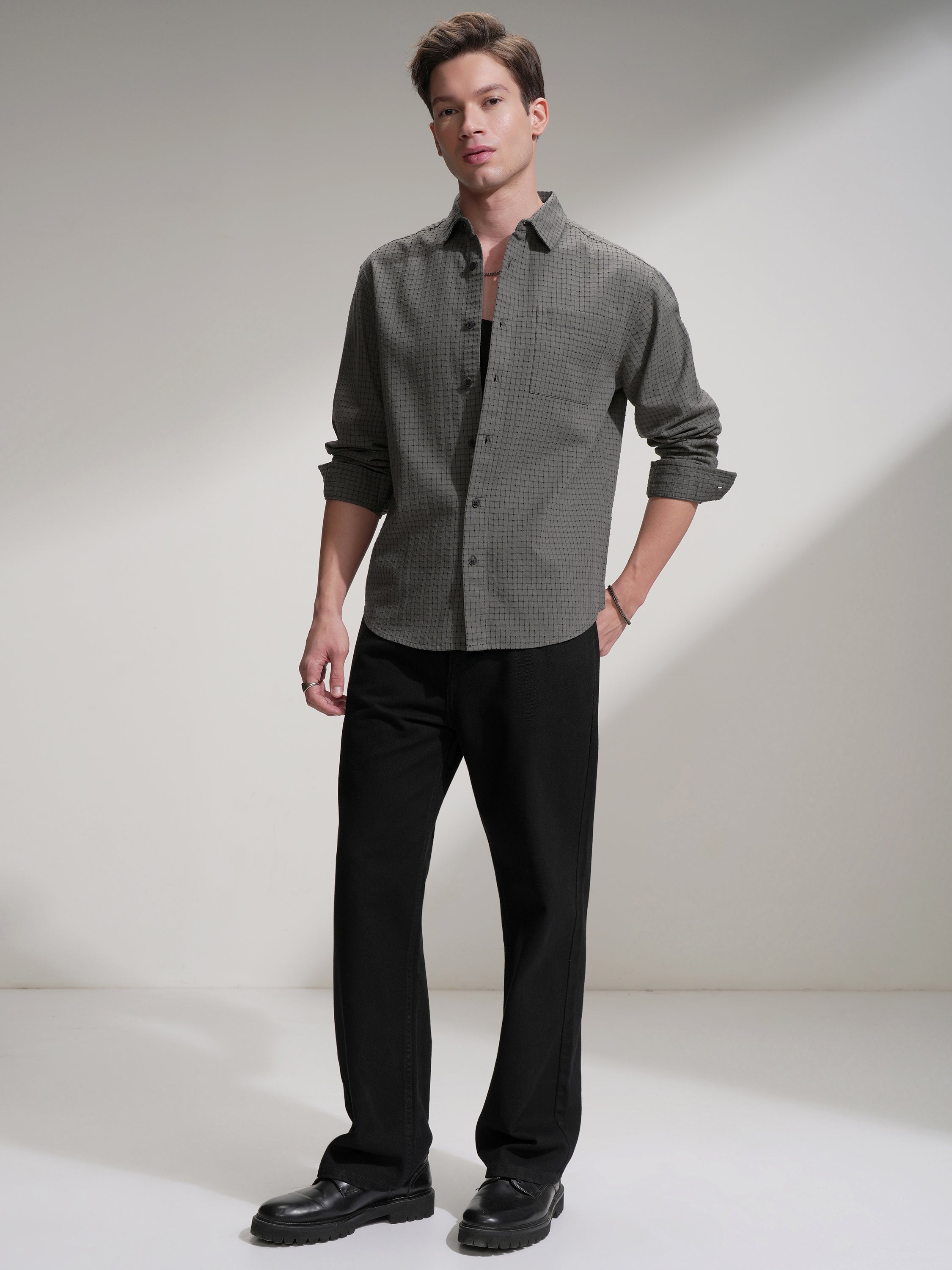 Highlander Men Olive Checked Relaxed Fit Casual Shirt - Olive - Image 2