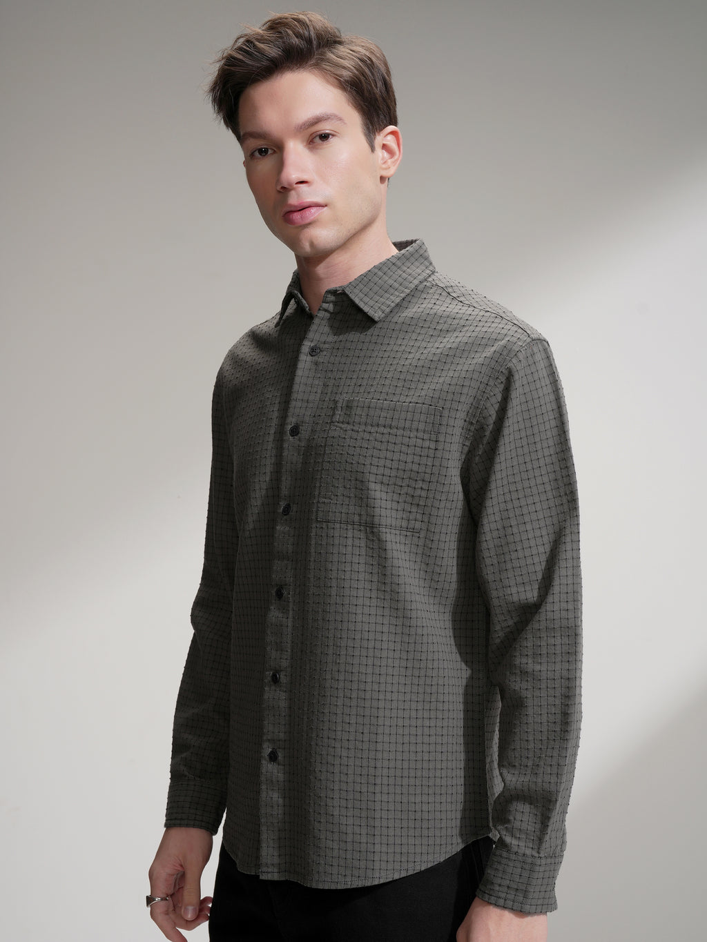 Highlander Men Olive Checked Relaxed Fit Casual Shirt - Olive - Image 4