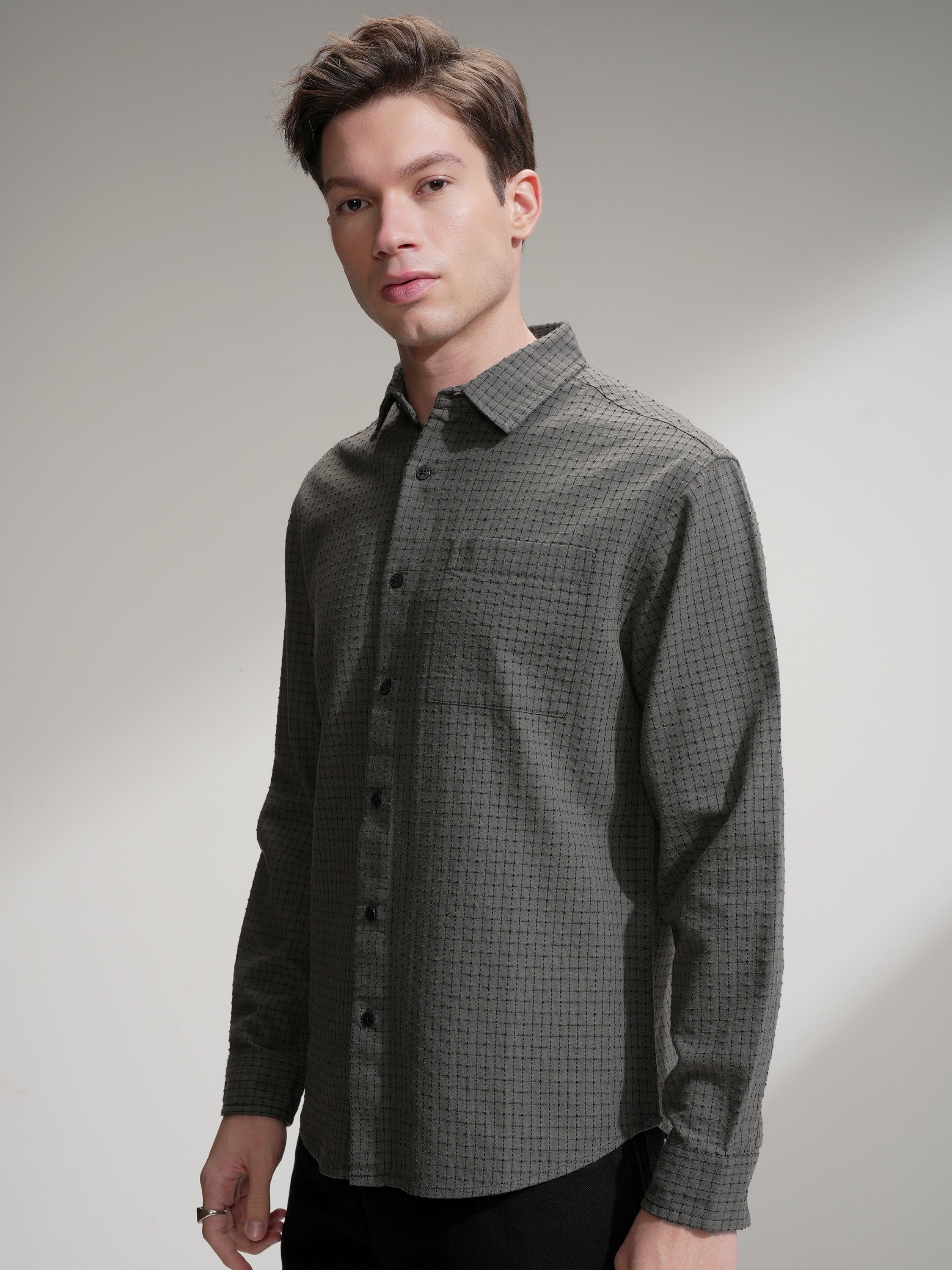 Highlander Men Olive Checked Relaxed Fit Casual Shirt - Olive - Image 4