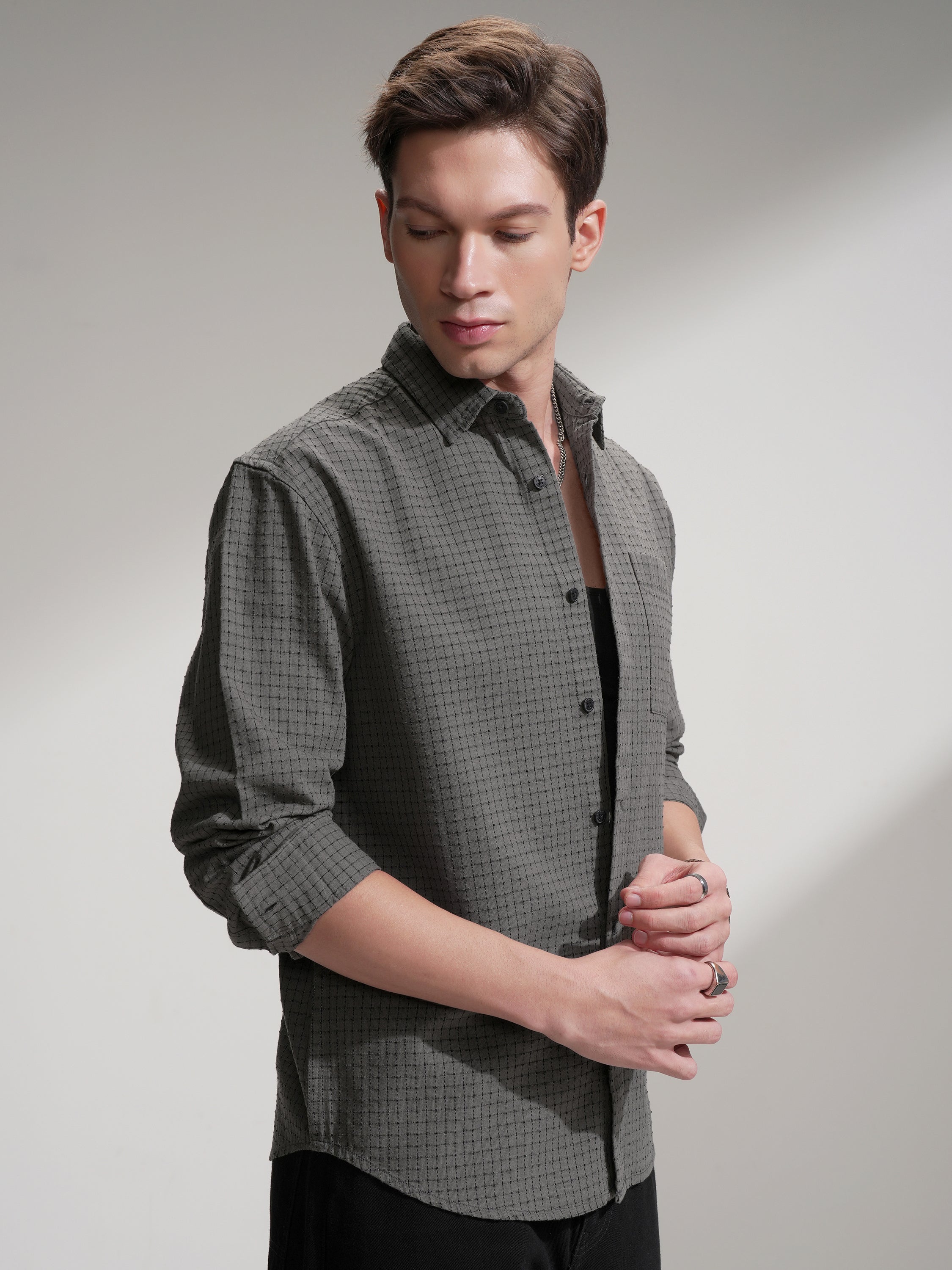 Highlander Men Olive Checked Relaxed Fit Casual Shirt - Olive - Image 6