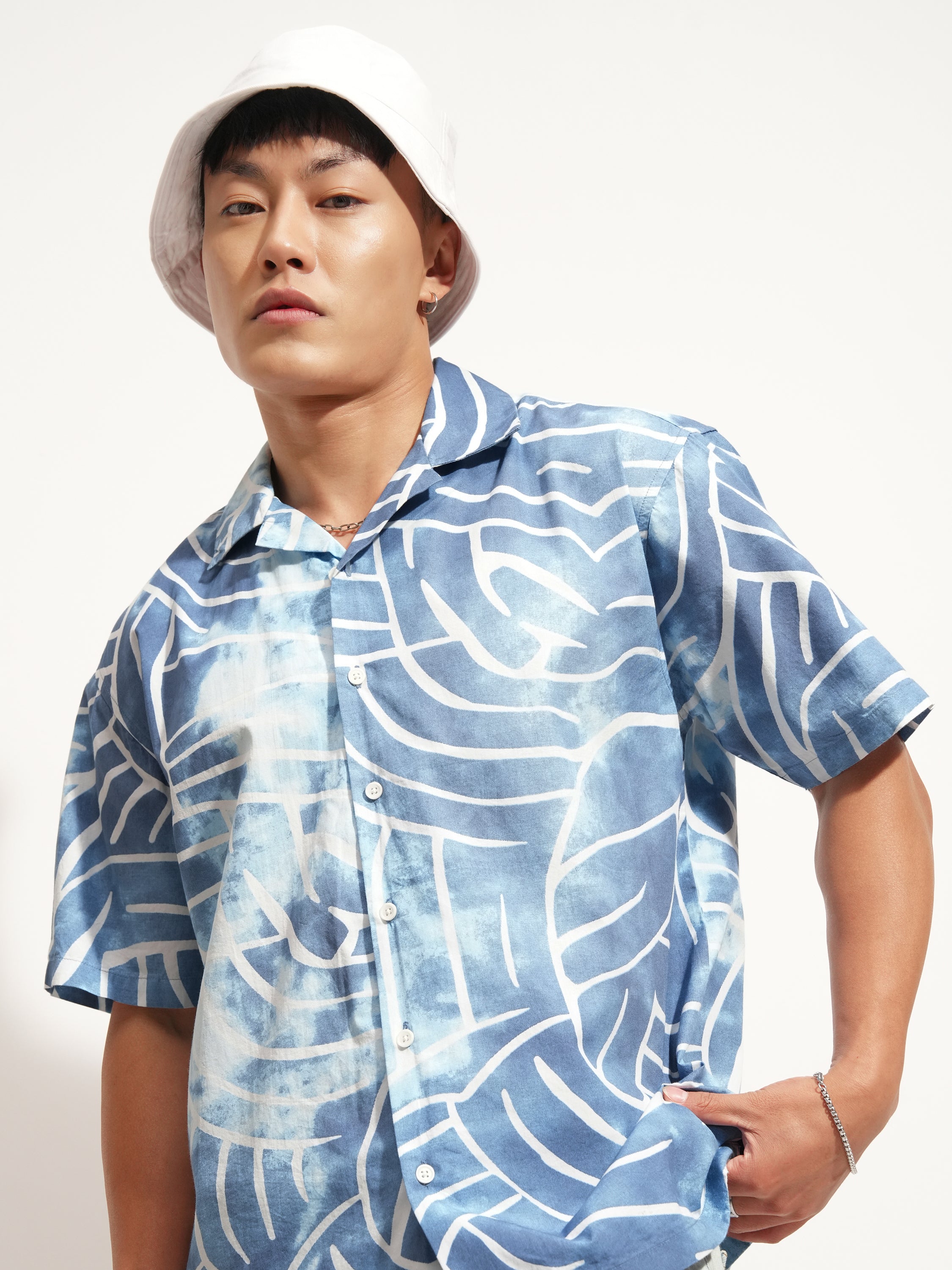Highlander Men Blue Printed Relaxed Fit Casual Shirt - Blue - Image 1