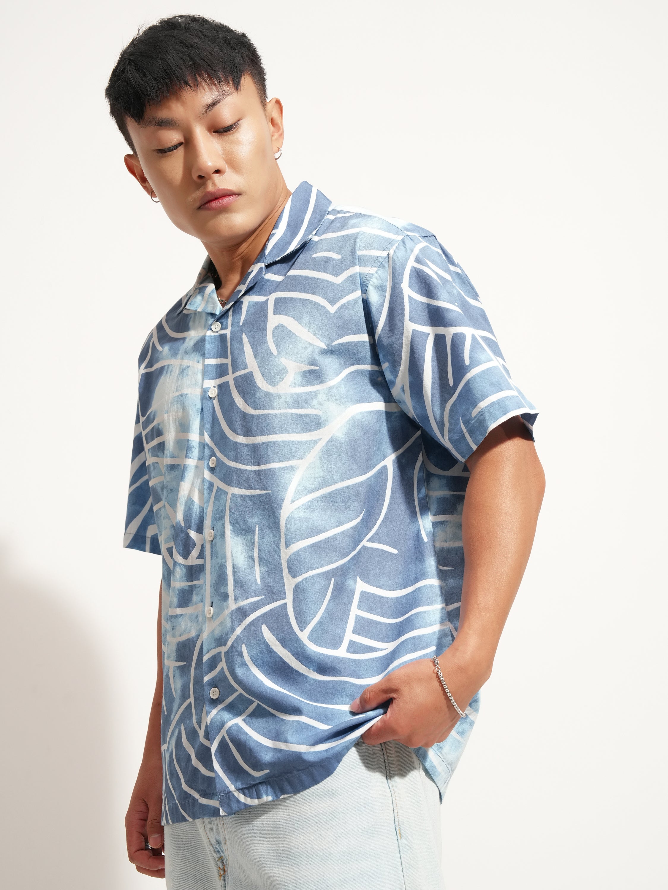 Highlander Men Blue Printed Relaxed Fit Casual Shirt - Blue - Image 4