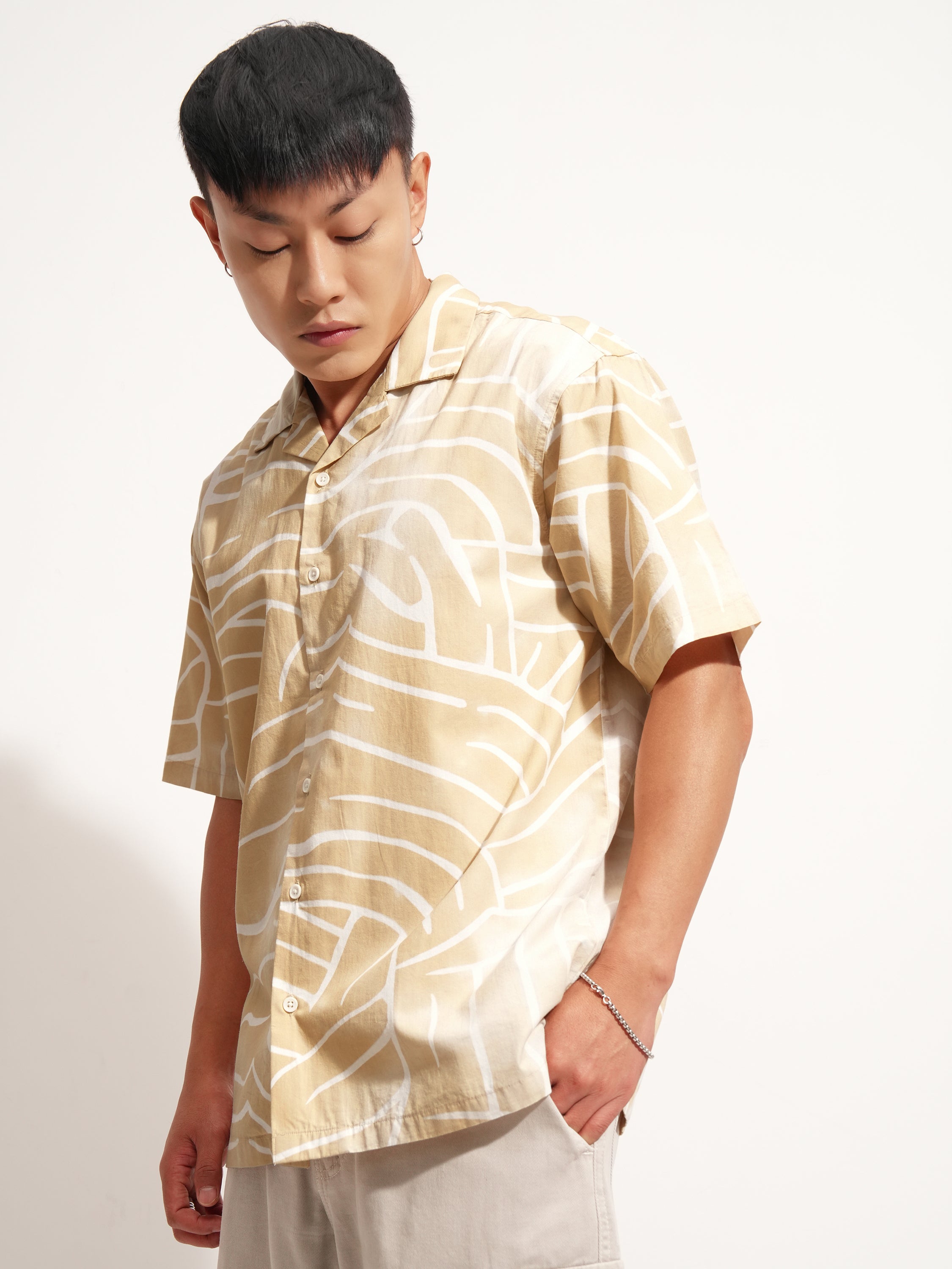 Highlander Men Beige Printed Relaxed Fit Casual Shirt - Beige - Image 4