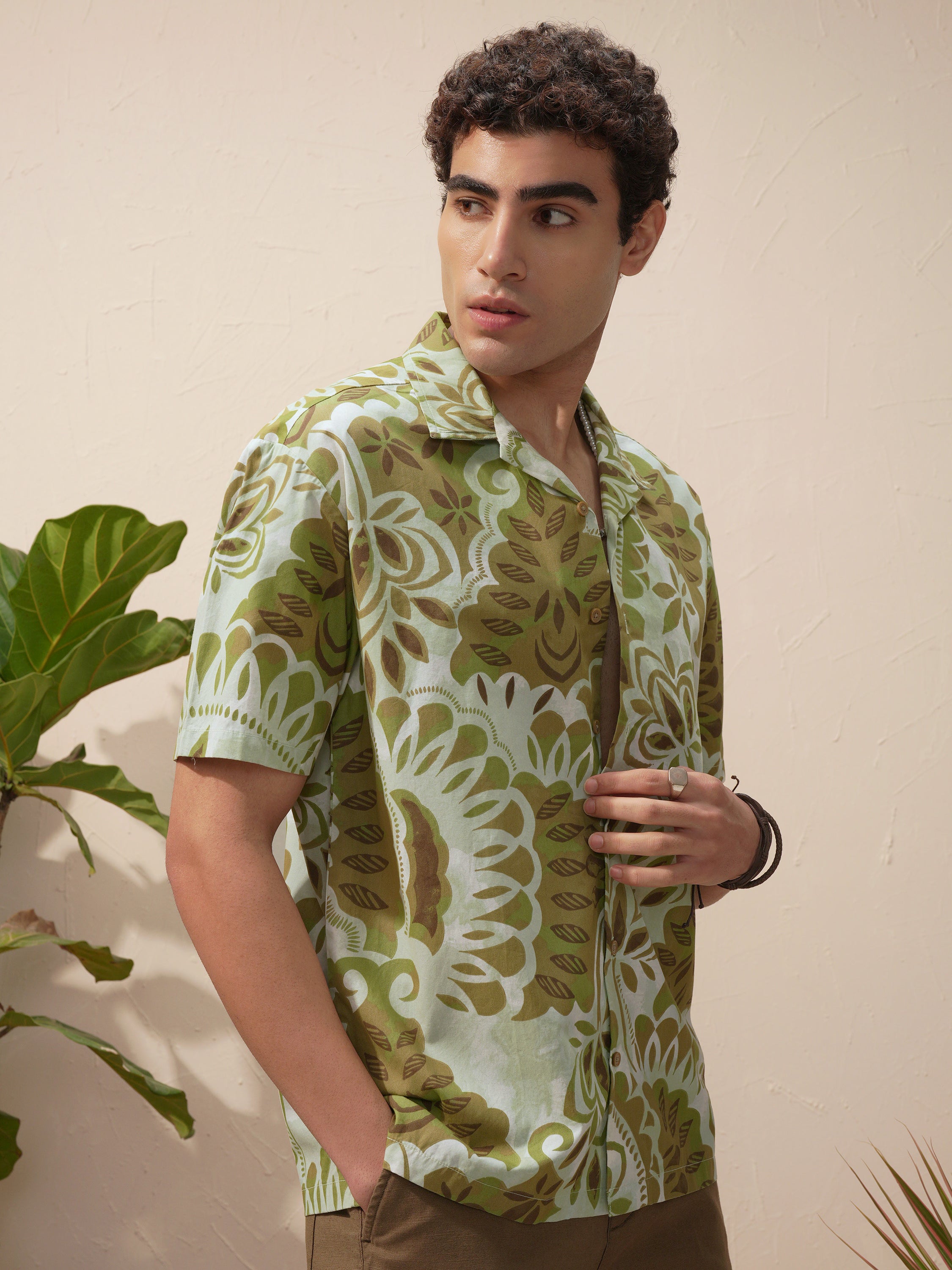 Highlander Men Olive Printed Relaxed Fit Casual Shirt - Olive - Image 6