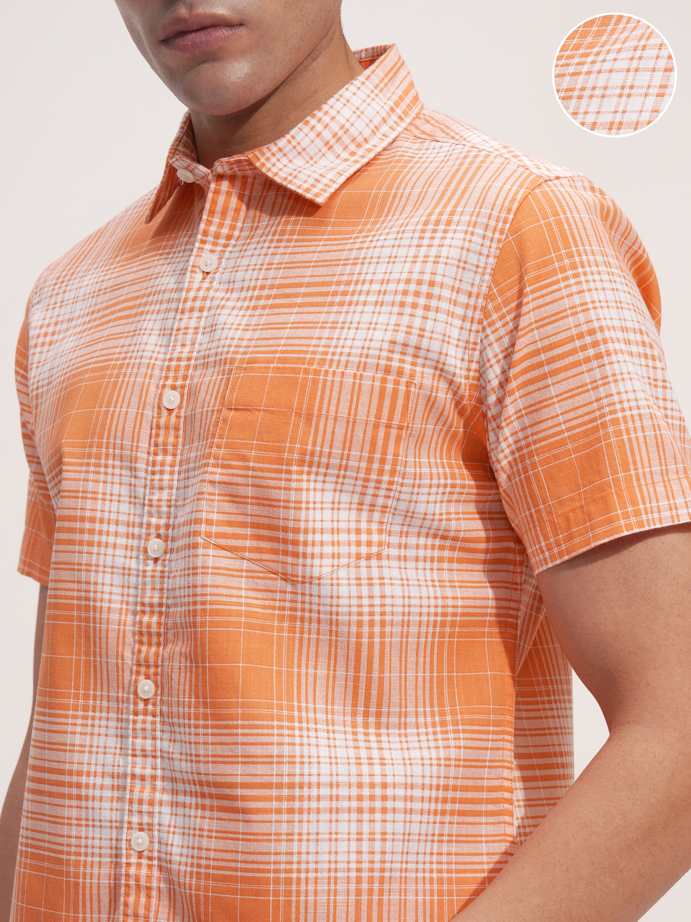 Highlander Men Orange Checked Slim Fit Casual Shirt - Orange - Image 5
