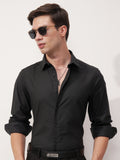 Highlander Men Black Self Design Slim Fit Casual Shirt - Black - Image 1