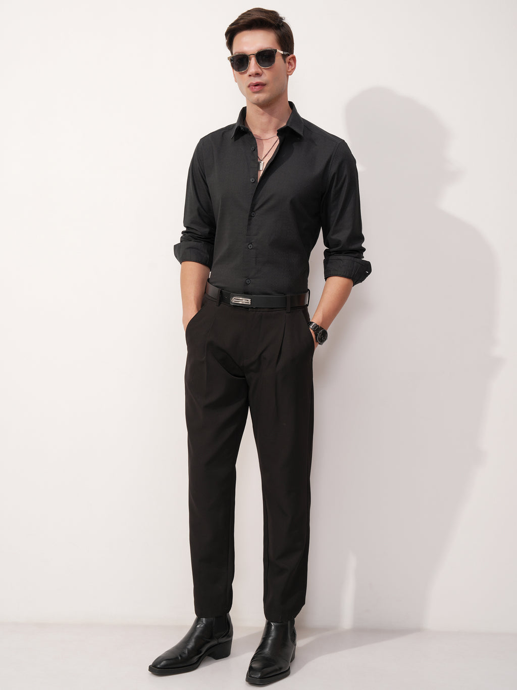 Highlander Men Black Self Design Slim Fit Casual Shirt - Black - Image 2