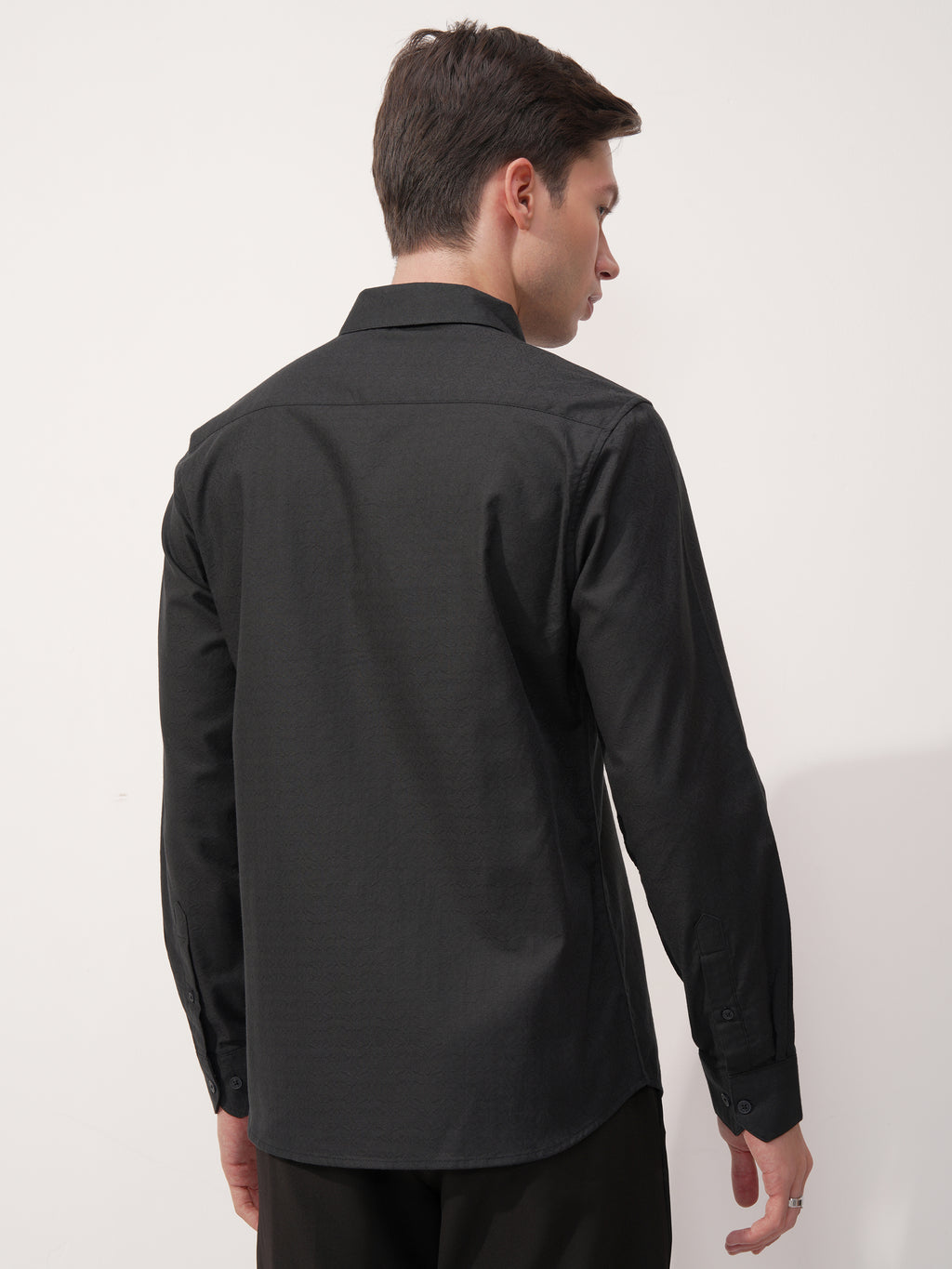 Highlander Men Black Self Design Slim Fit Casual Shirt - Black - Image 3