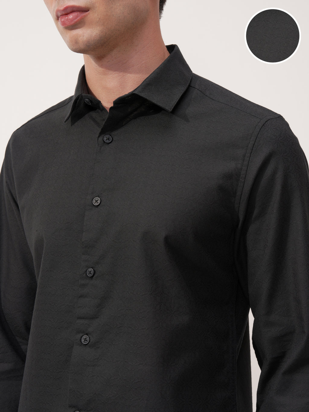 Highlander Men Black Self Design Slim Fit Casual Shirt - Black - Image 5