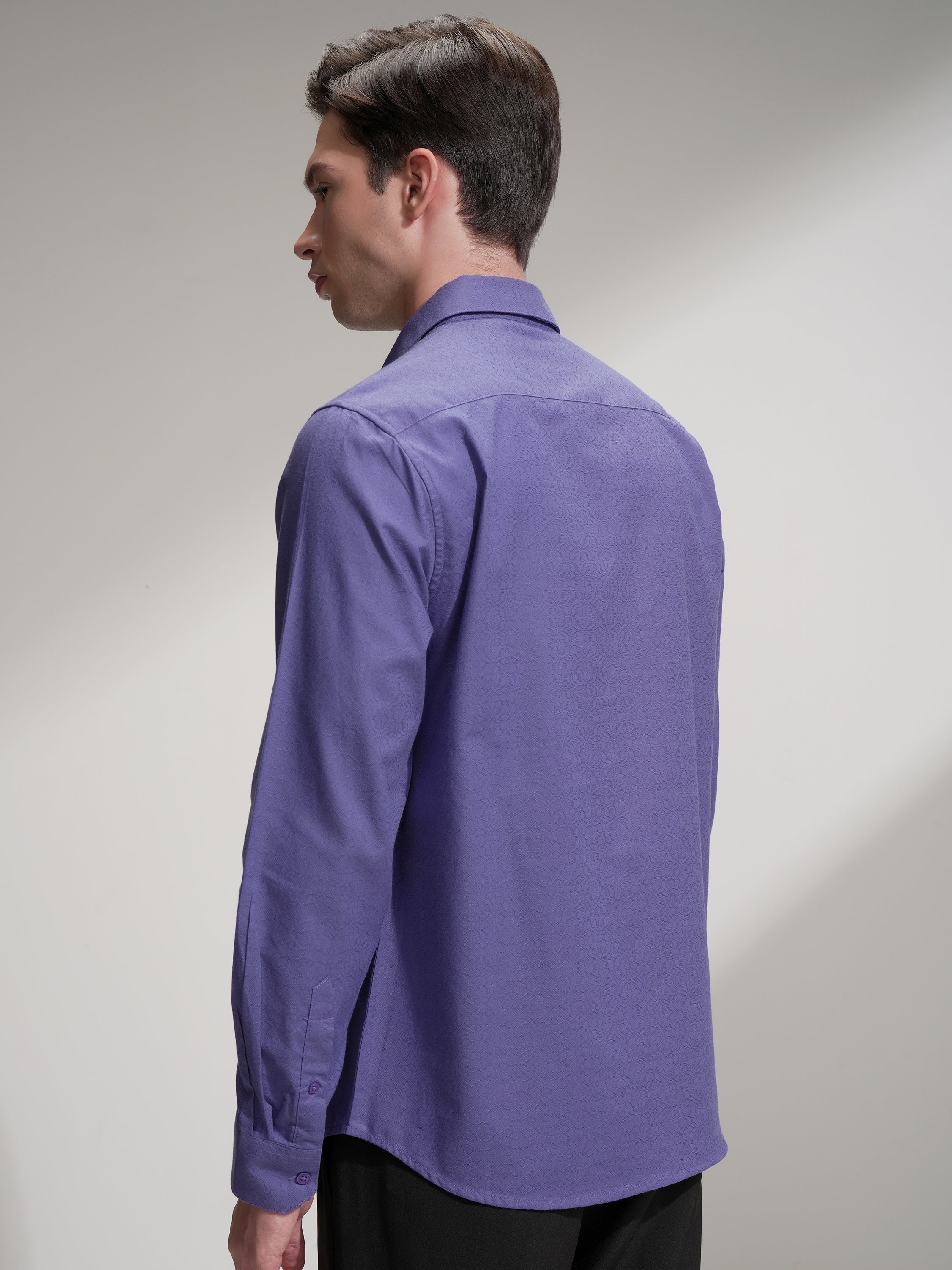 Highlander Men Lavender Self Design Slim Fit Casual Shirt - Lavender - Image 3