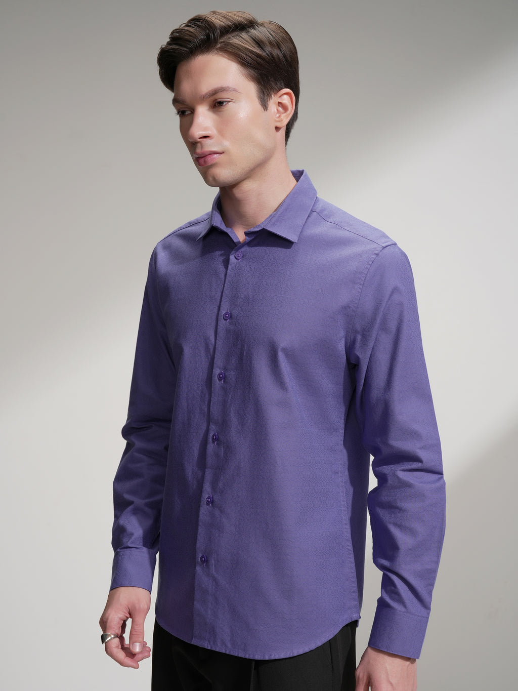 Highlander Men Lavender Self Design Slim Fit Casual Shirt - Lavender - Image 4