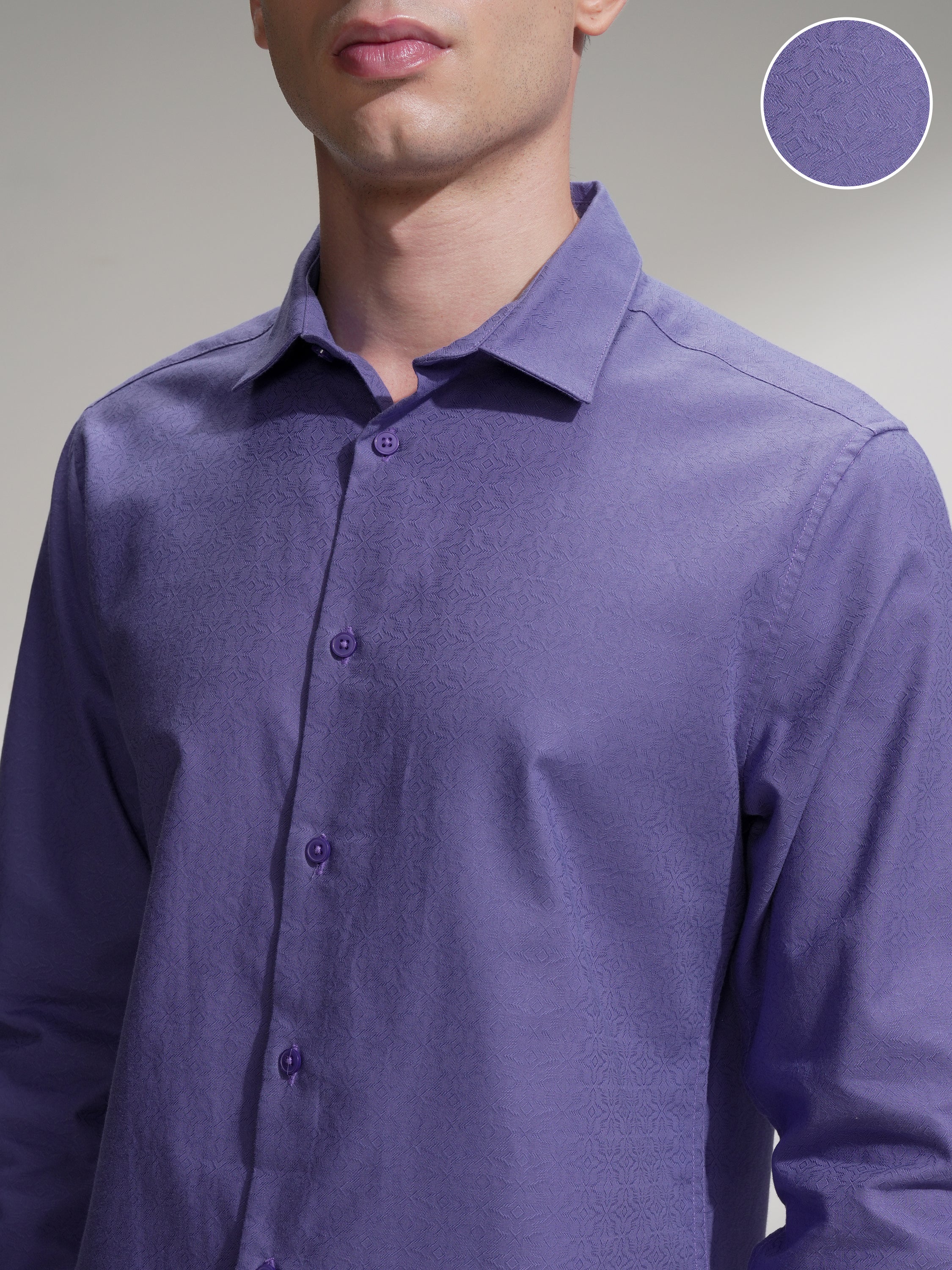 Highlander Men Lavender Self Design Slim Fit Casual Shirt - Lavender - Image 5