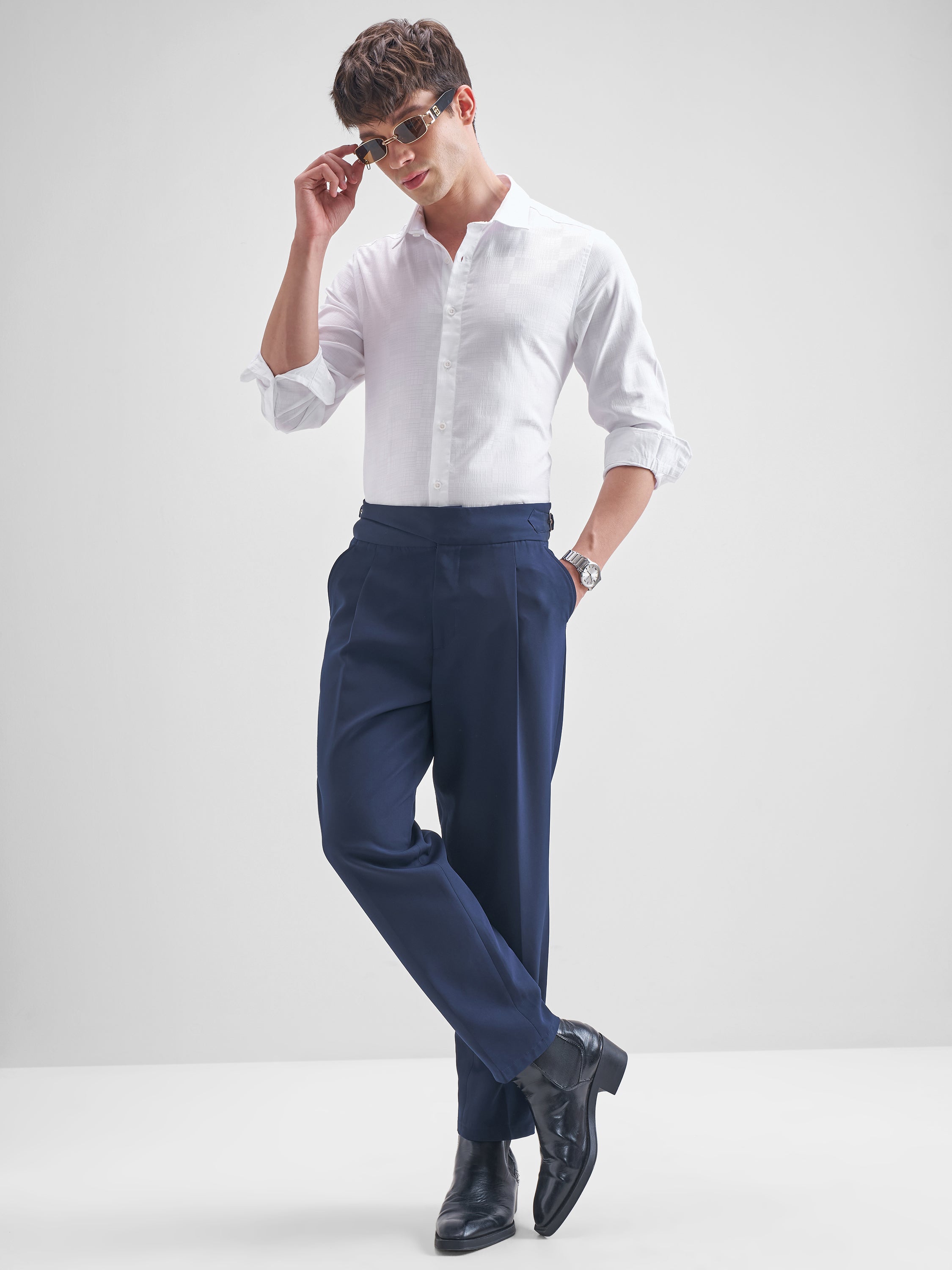Highlander Men White Self Design Slim Fit Casual Shirt - White - Image 2