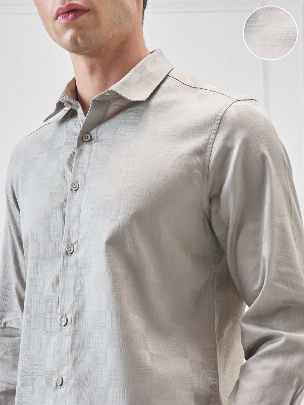 Highlander Men Grey Self Design Slim Fit Casual Shirt - Grey - Image 5