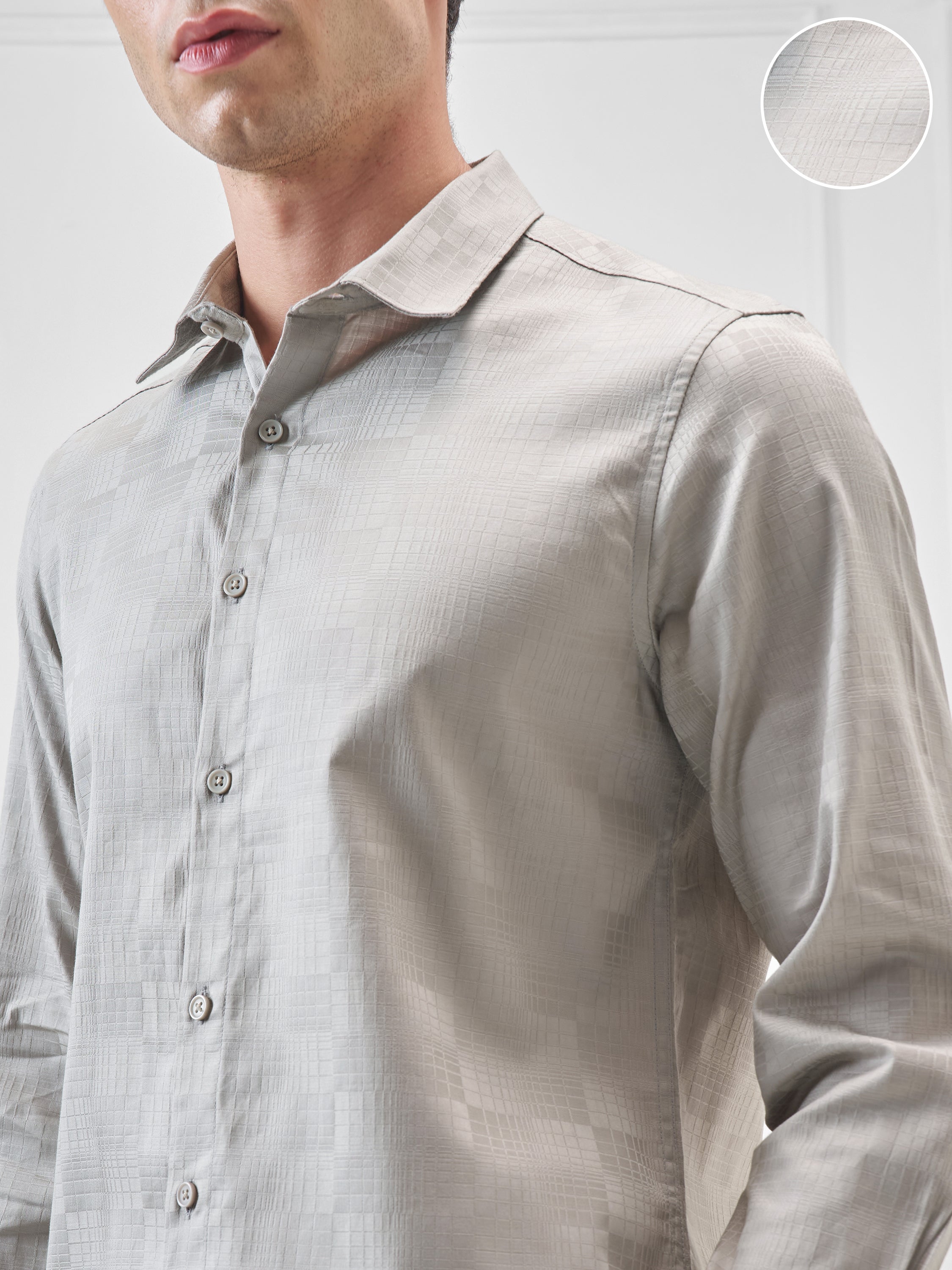 Highlander Men Grey Self Design Slim Fit Casual Shirt - Grey - Image 5