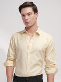 Highlander Men Cream Self Design Slim Fit Casual Shirt - Cream - Image 1