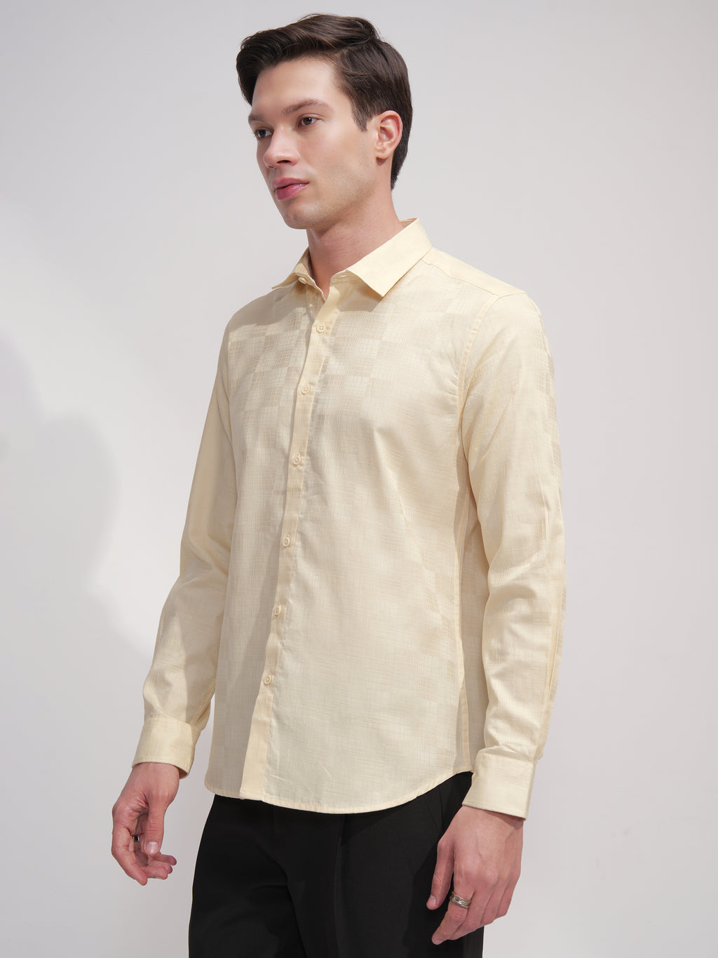 Highlander Men Cream Self Design Slim Fit Casual Shirt - Cream - Image 4