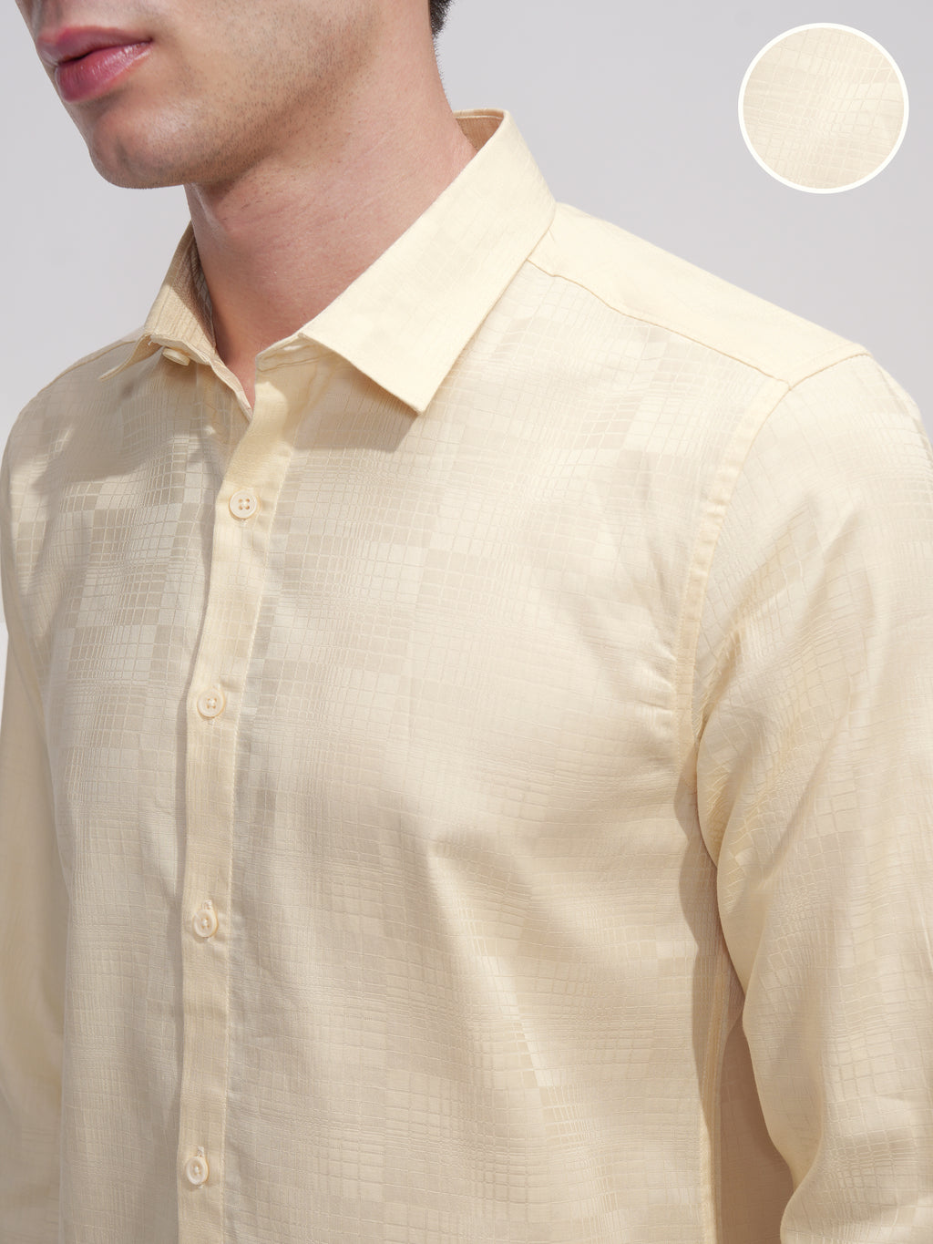 Highlander Men Cream Self Design Slim Fit Casual Shirt - Cream - Image 5