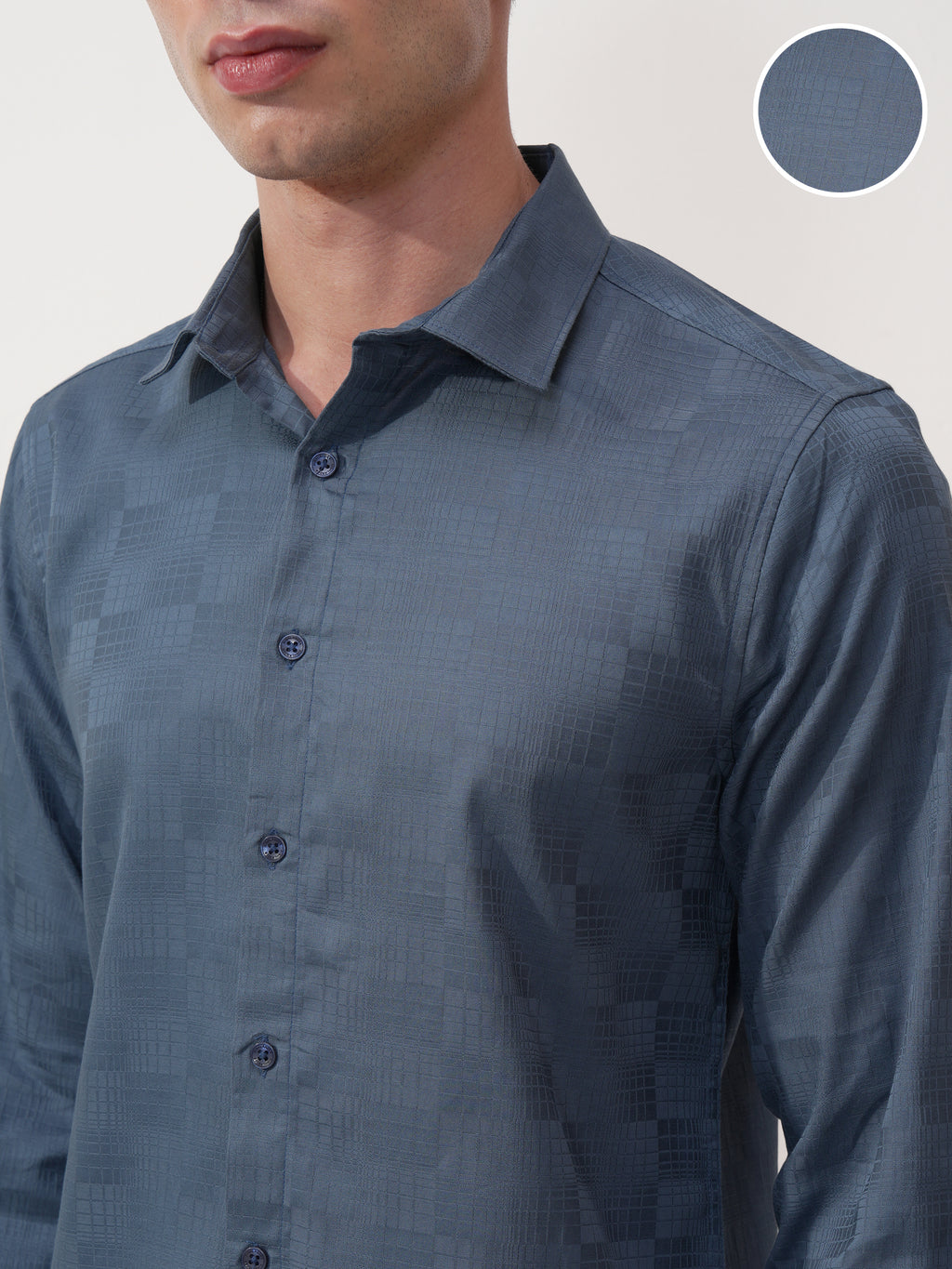 Highlander Men Blue Self Design Slim Fit Casual Shirt - Blue - Image 5