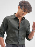 Highlander Men Charcoal Self Design Slim Fit Casual Shirt - Charcoal - Image 1