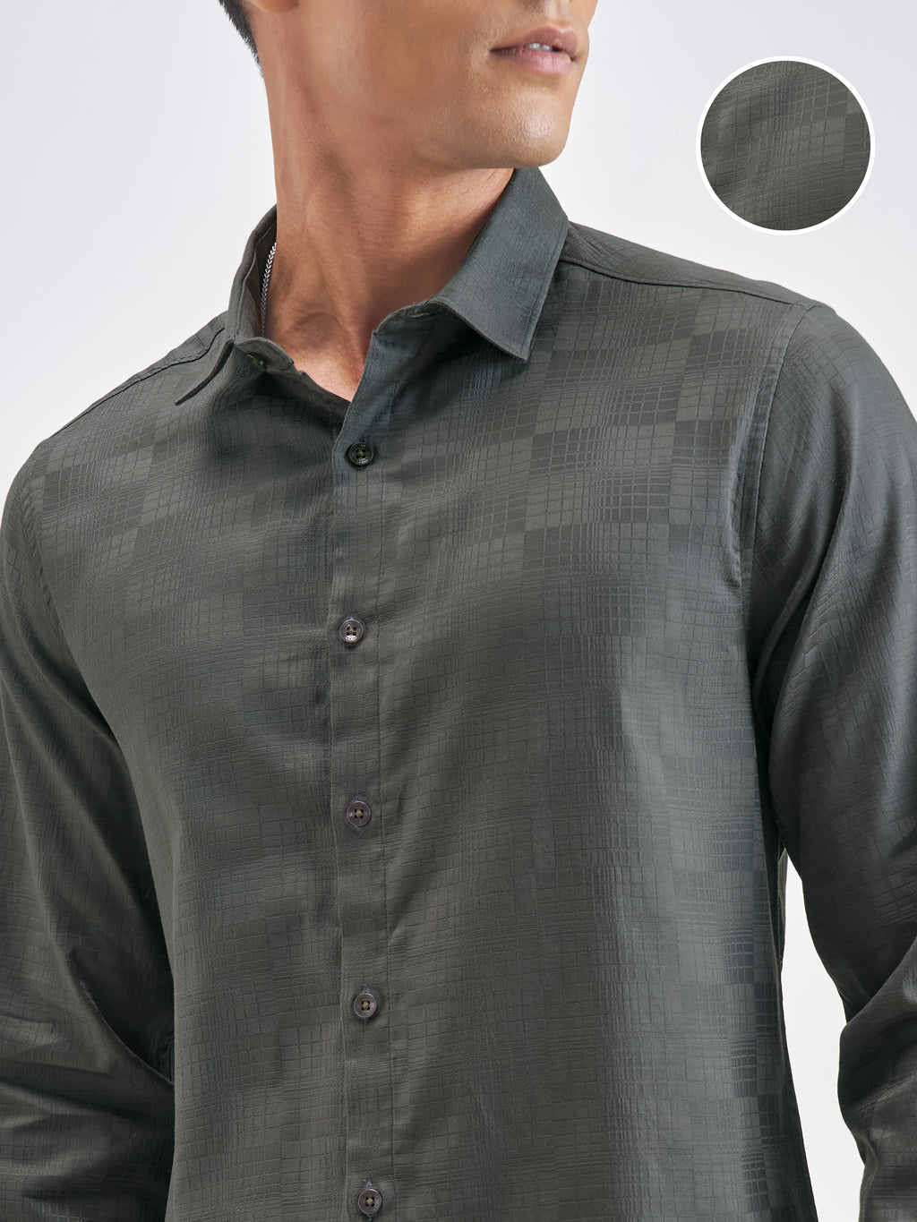 Highlander Men Charcoal Self Design Slim Fit Casual Shirt - Charcoal - Image 5
