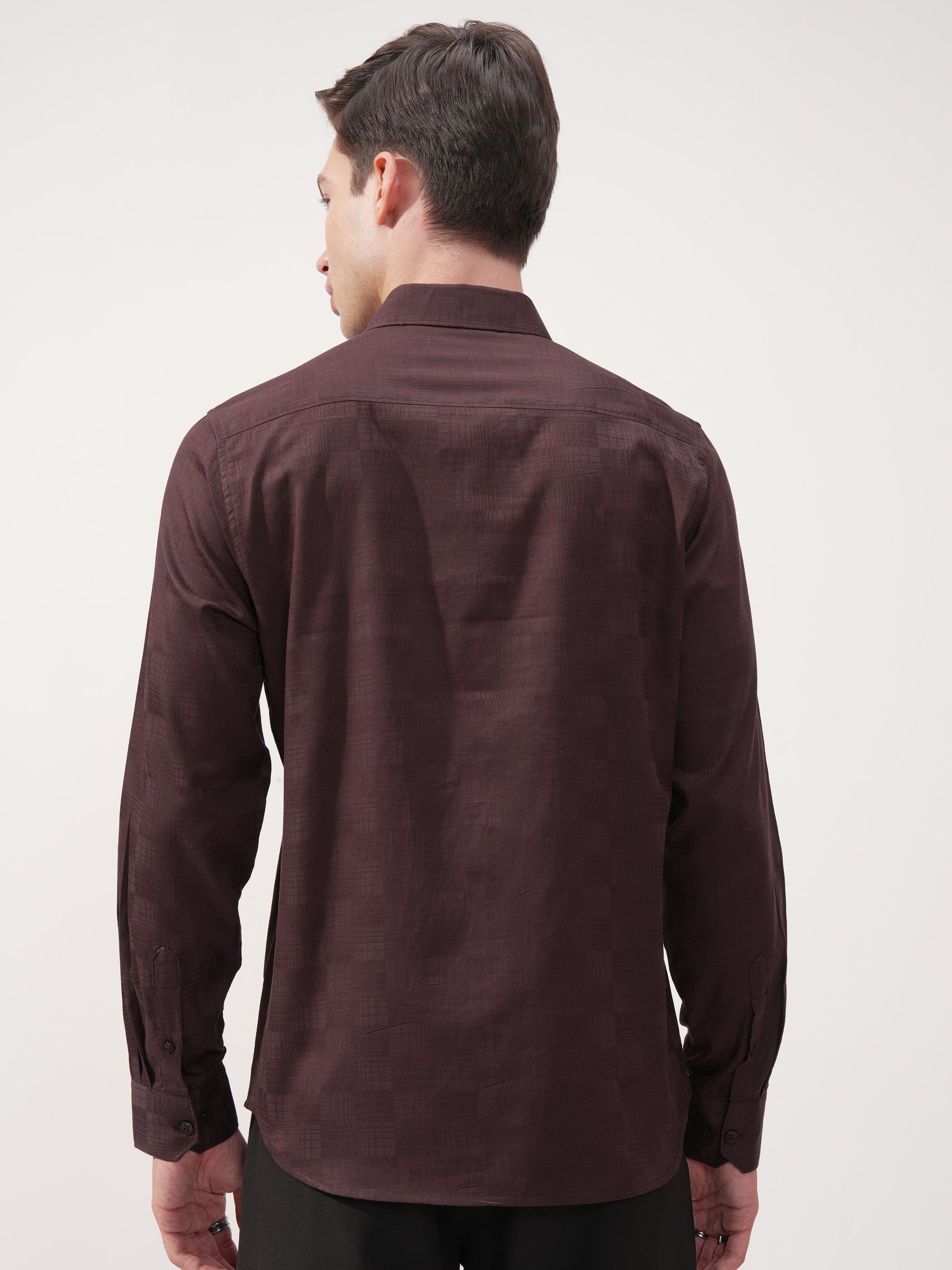 Highlander Men Brown Self Design Slim Fit Casual Shirt - Brown - Image 3