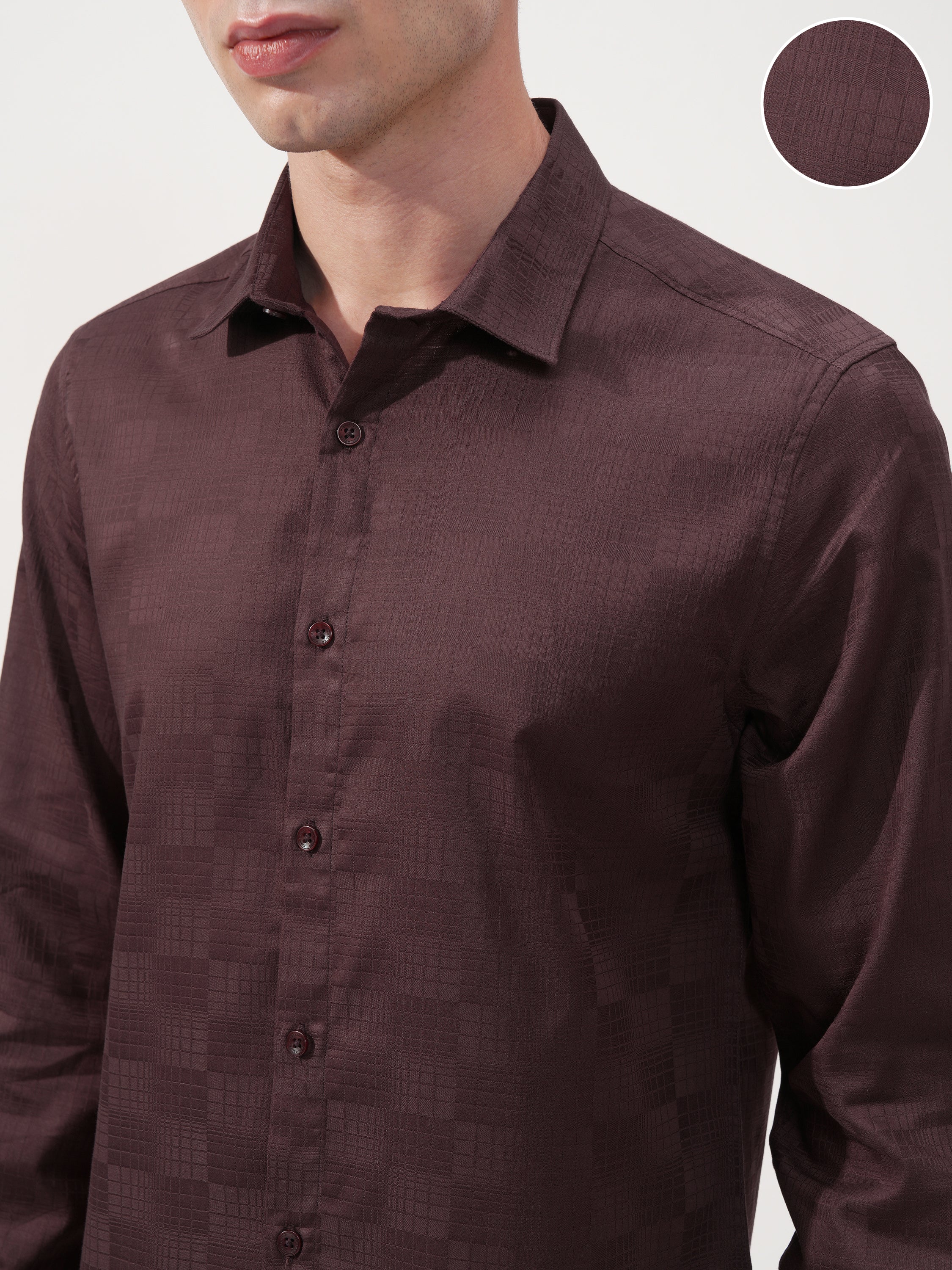 Highlander Men Brown Self Design Slim Fit Casual Shirt - Brown - Image 5