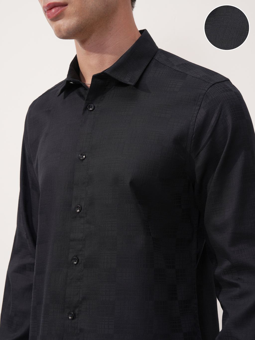 Highlander Men Navy Blue Self Design Slim Fit Casual Shirt - Navy Blue - Image 5