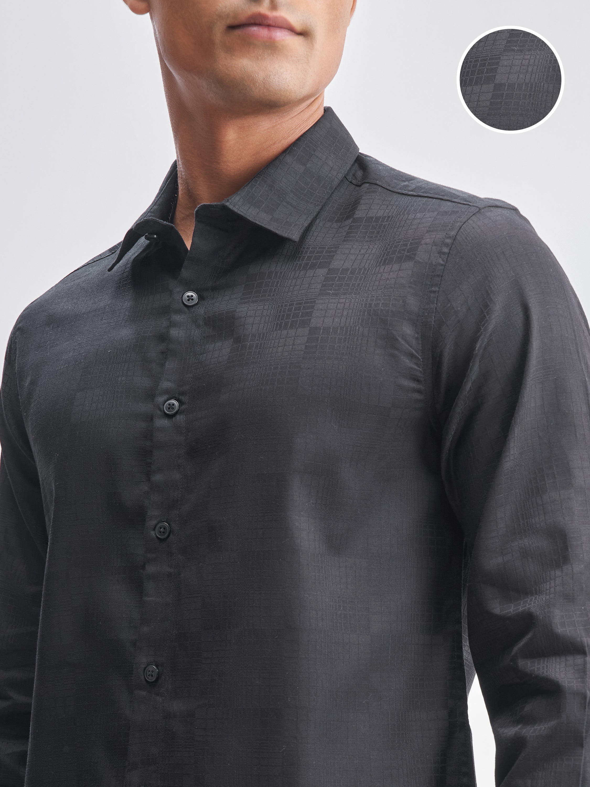 Highlander Men Black Self Design Slim Fit Casual Shirt - Black - Image 5