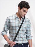 Highlander Men Blue Checked Slim Fit Casual Shirt - Blue - Image 1
