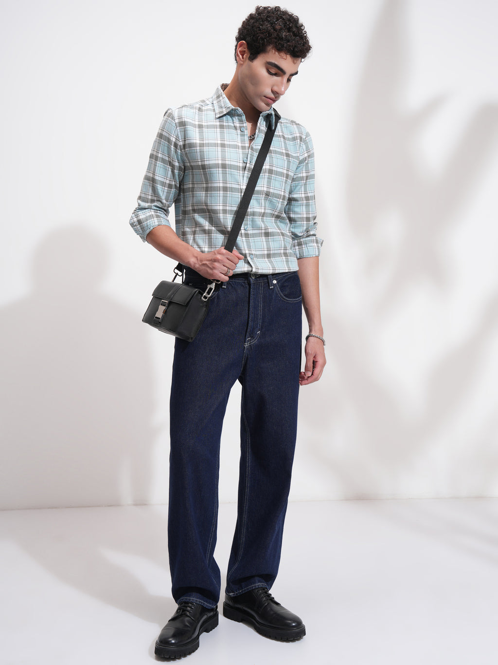 Highlander Men Blue Checked Slim Fit Casual Shirt - Blue - Image 2