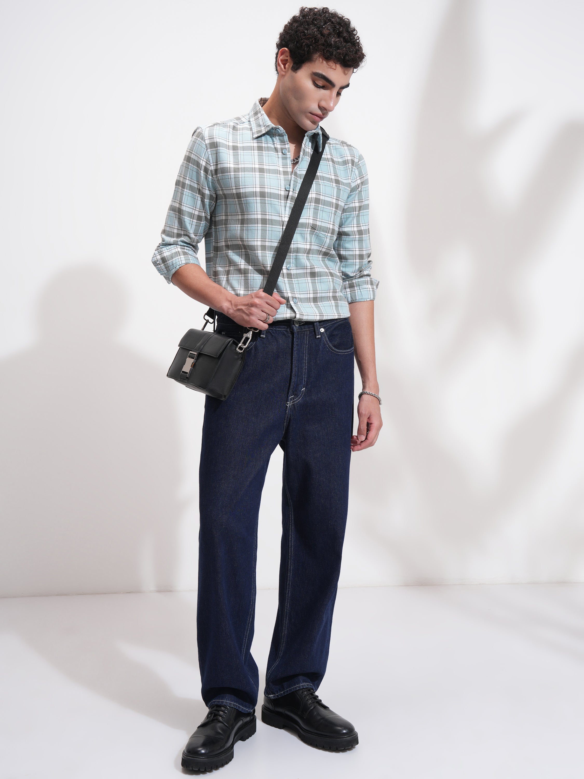 Highlander Men Blue Checked Slim Fit Casual Shirt - Blue - Image 2