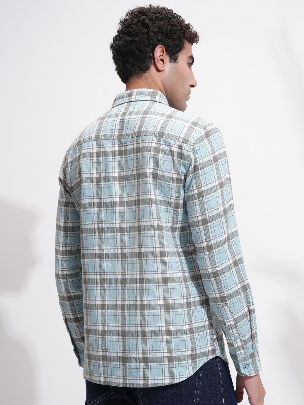 Highlander Men Blue Checked Slim Fit Casual Shirt - Blue - Image 3