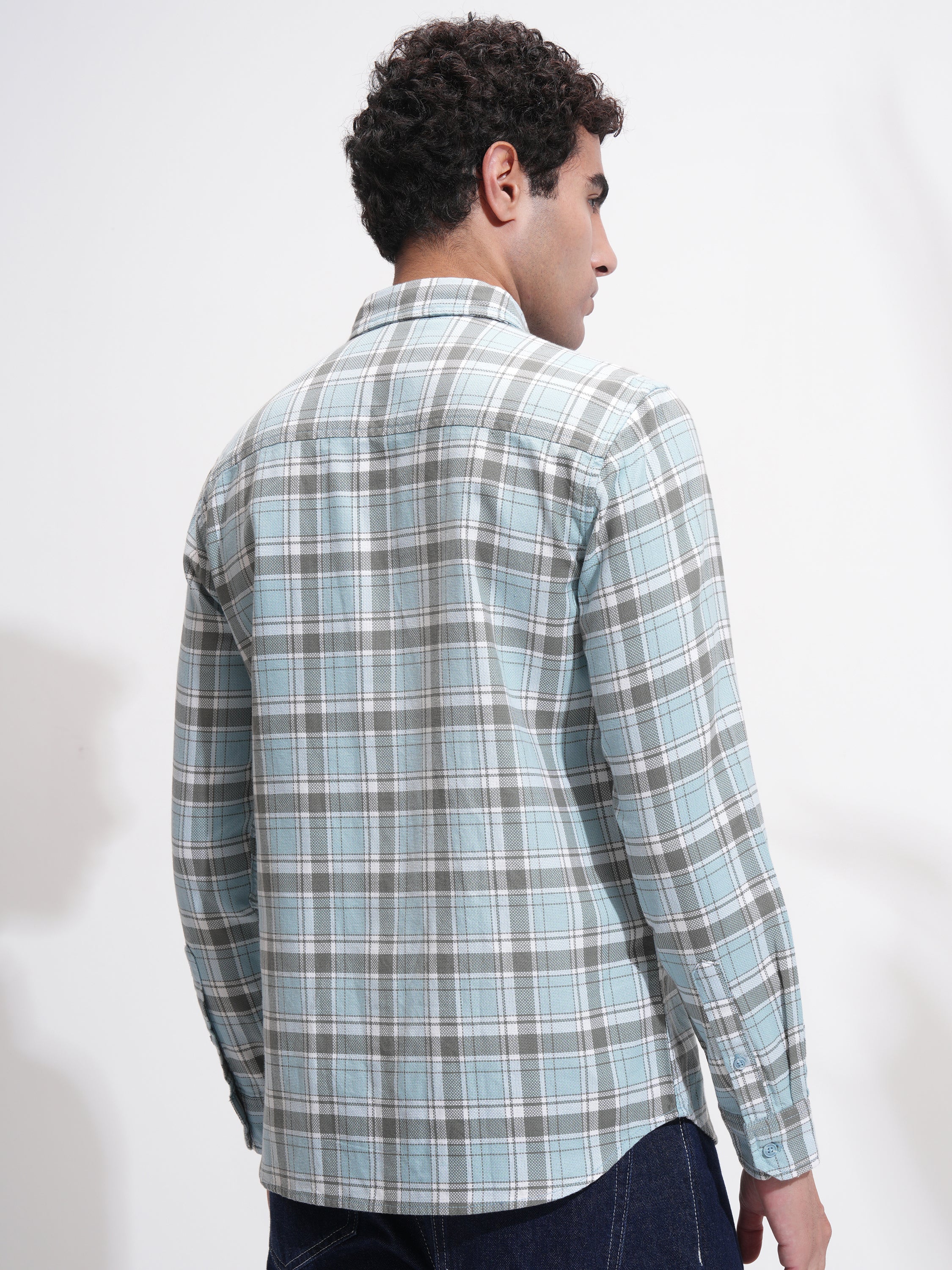 Highlander Men Blue Checked Slim Fit Casual Shirt - Blue - Image 3
