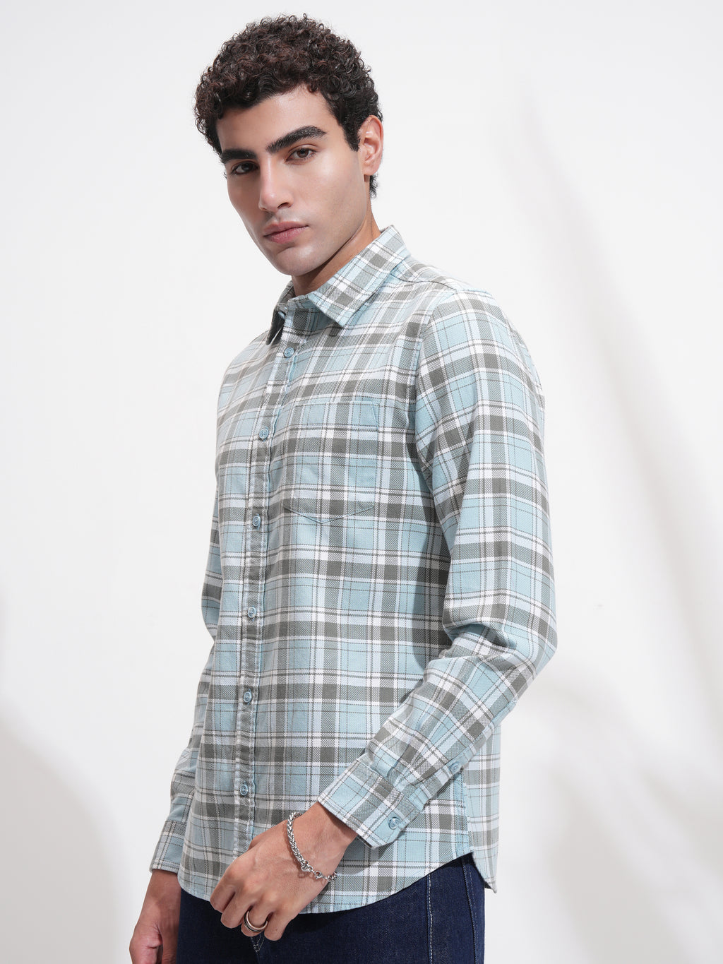 Highlander Men Blue Checked Slim Fit Casual Shirt - Blue - Image 4