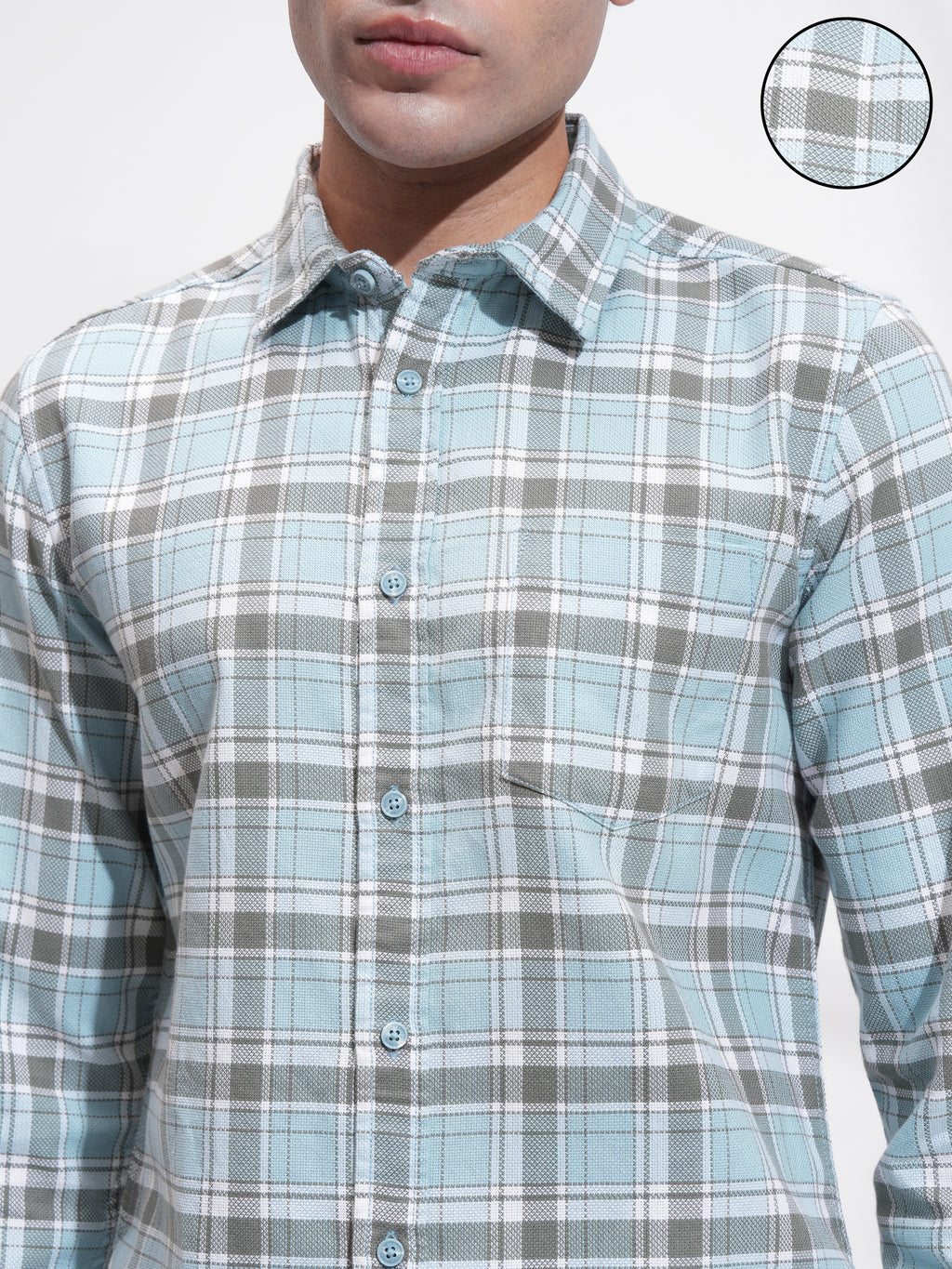 Highlander Men Blue Checked Slim Fit Casual Shirt - Blue - Image 5