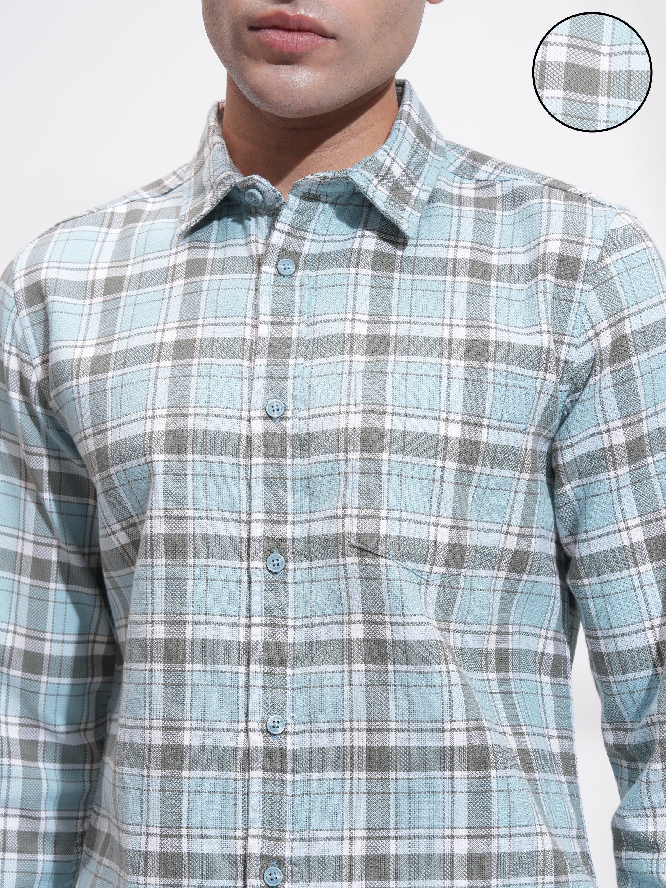 Highlander Men Blue Checked Slim Fit Casual Shirt - Blue - Image 5