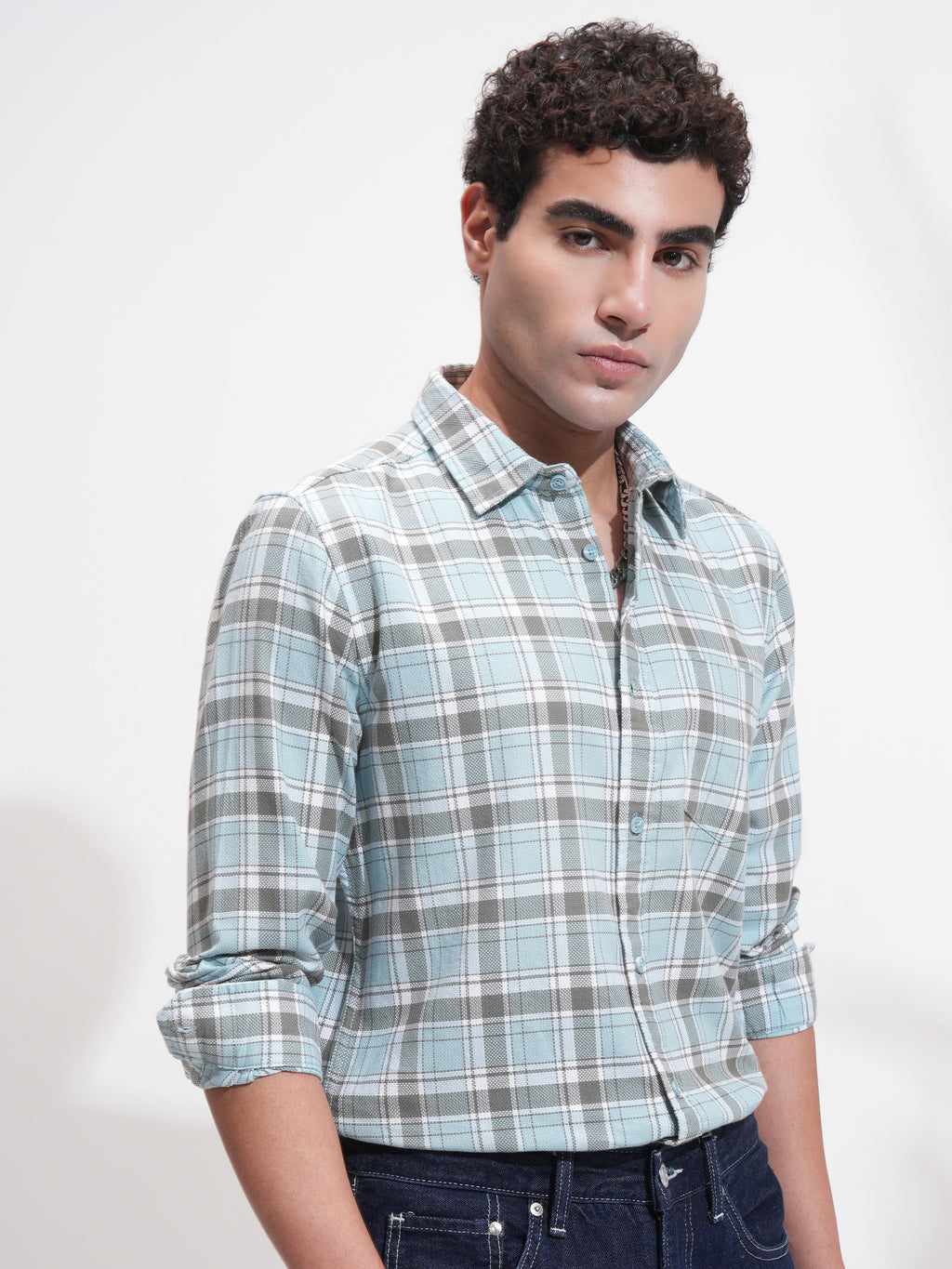 Highlander Men Blue Checked Slim Fit Casual Shirt - Blue - Image 6