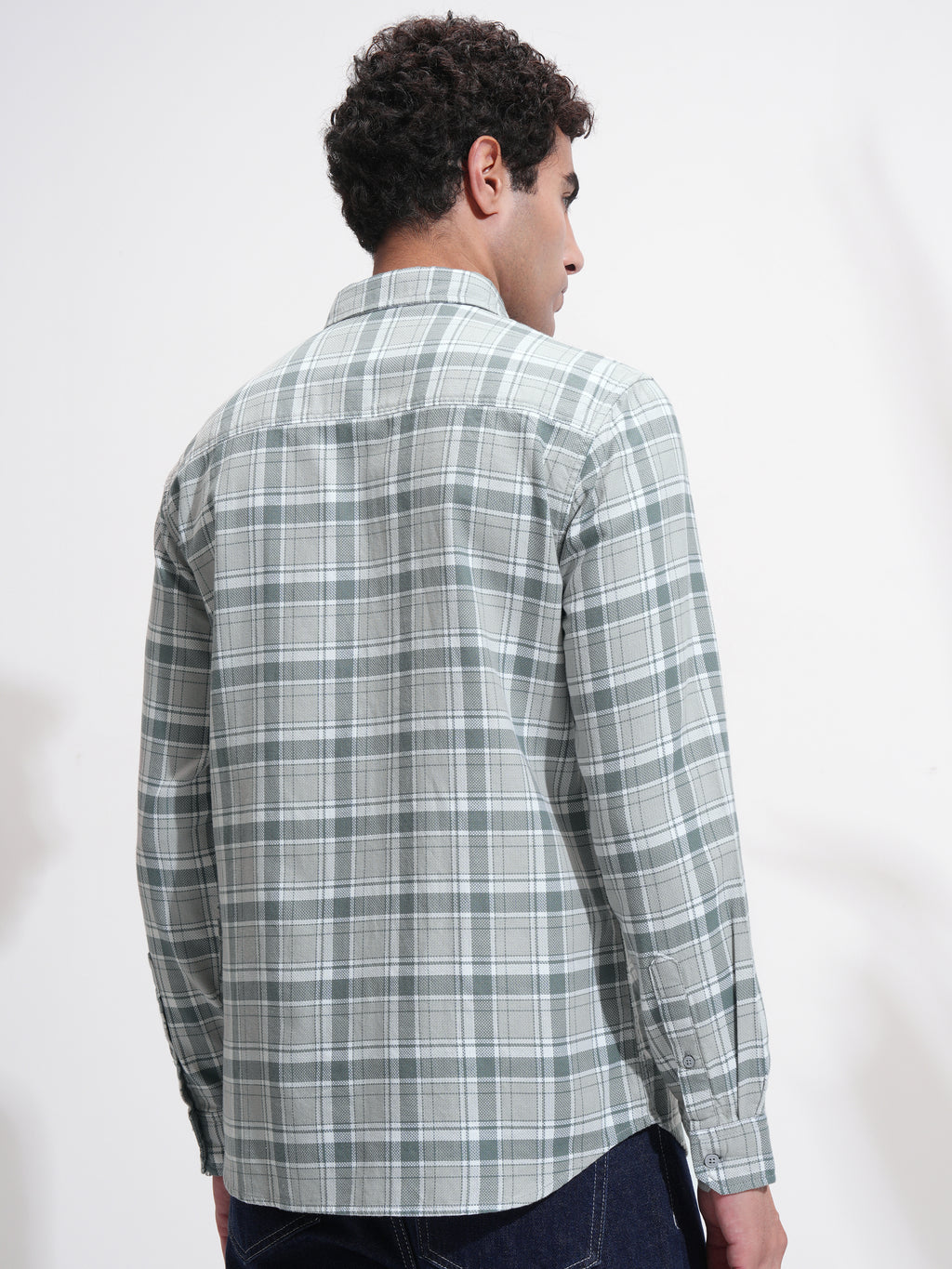 Highlander Men Grey Checked Slim Fit Casual Shirt - Grey - Image 3