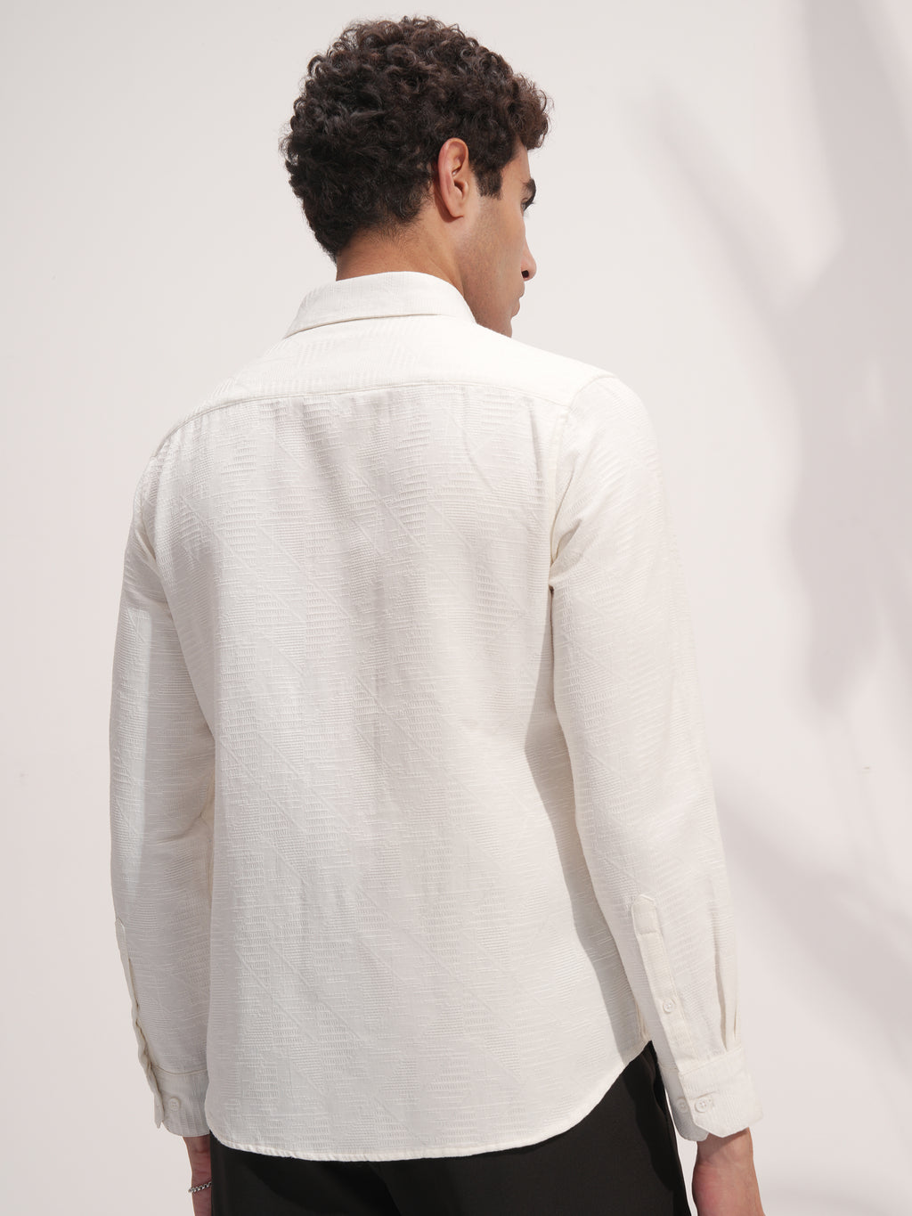 Highlander Men White Self Design Slim Fit Casual Shirt - White - Image 3