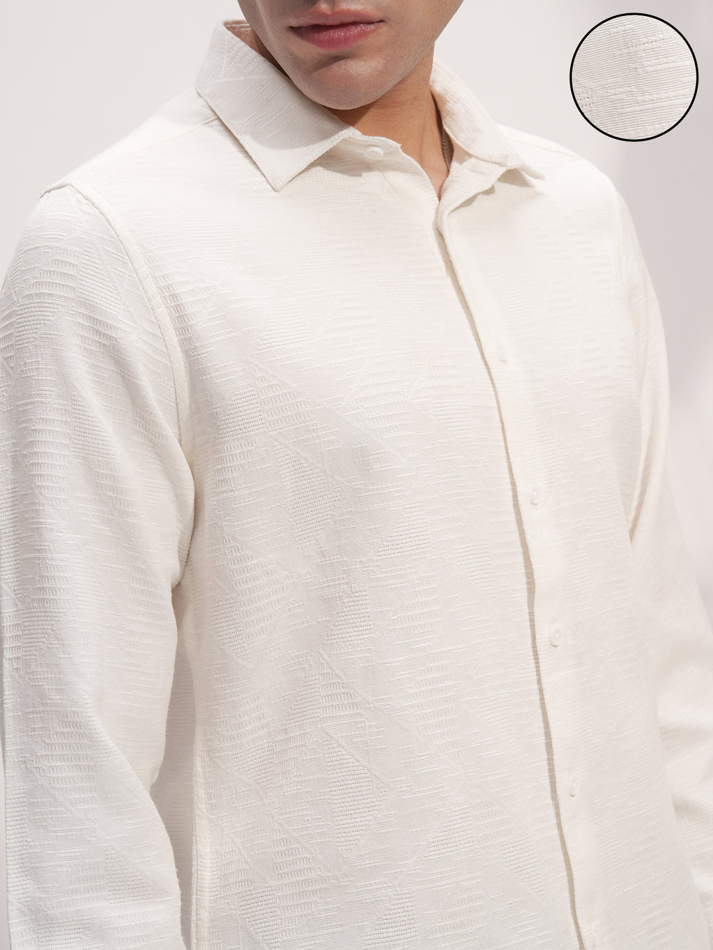 Highlander Men White Self Design Slim Fit Casual Shirt - White - Image 5