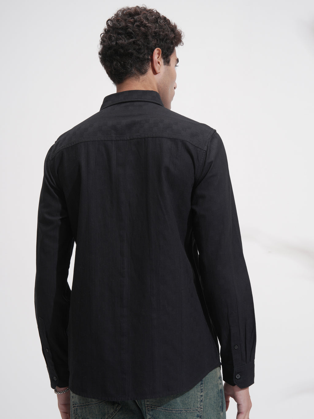 Highlander Men Black Self Design Relaxed Fit Casual Shirt - Black - Image 3