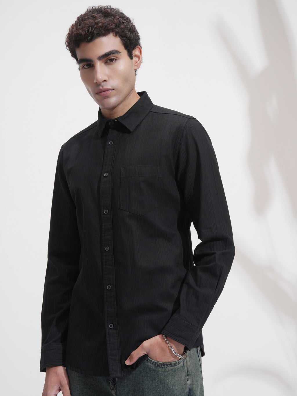 Highlander Men Black Self Design Relaxed Fit Casual Shirt - Black - Image 4