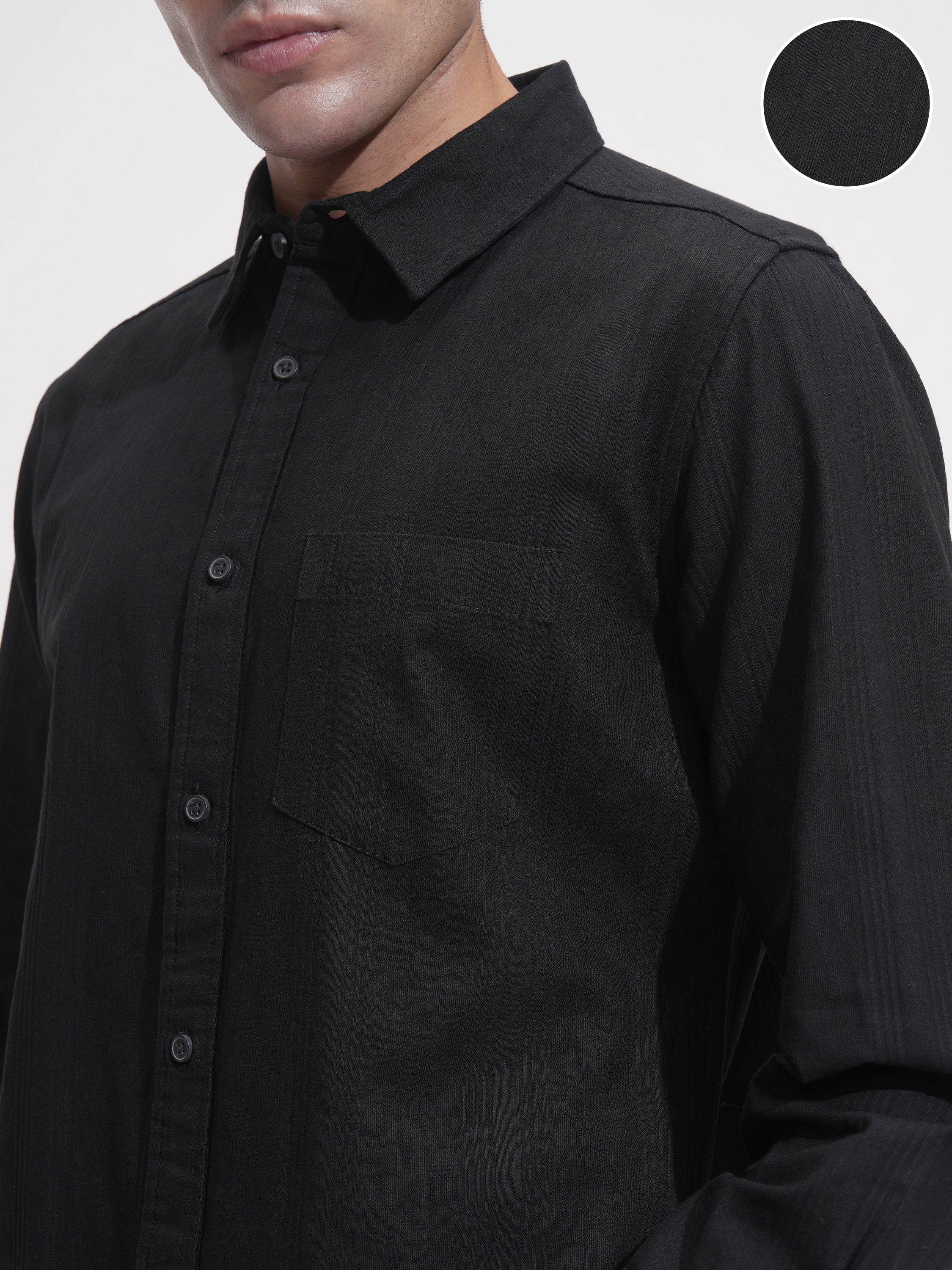 Highlander Men Black Self Design Relaxed Fit Casual Shirt - Black - Image 5