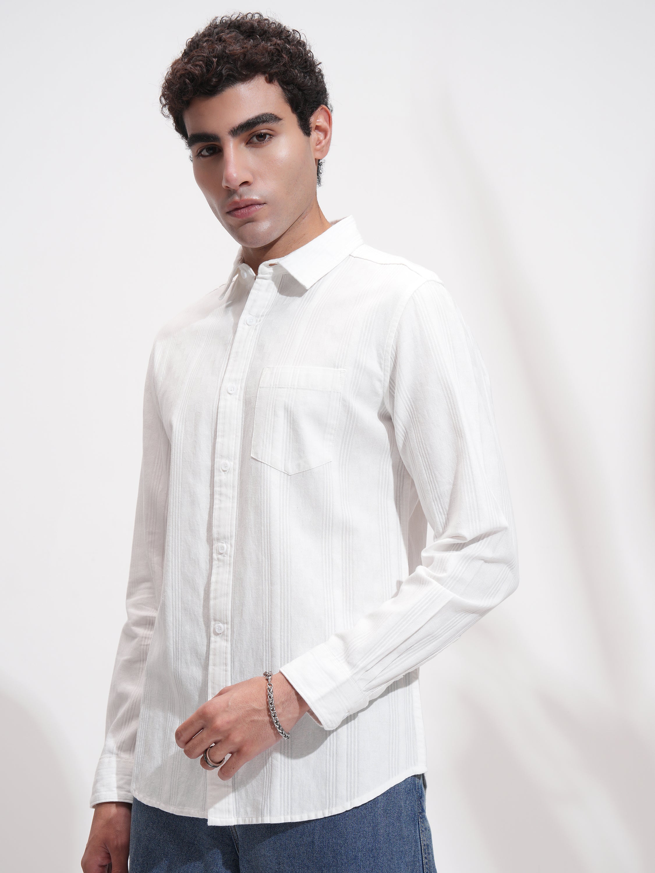 Highlander Men White Self Design Relaxed Fit Casual Shirt - White - Image 4